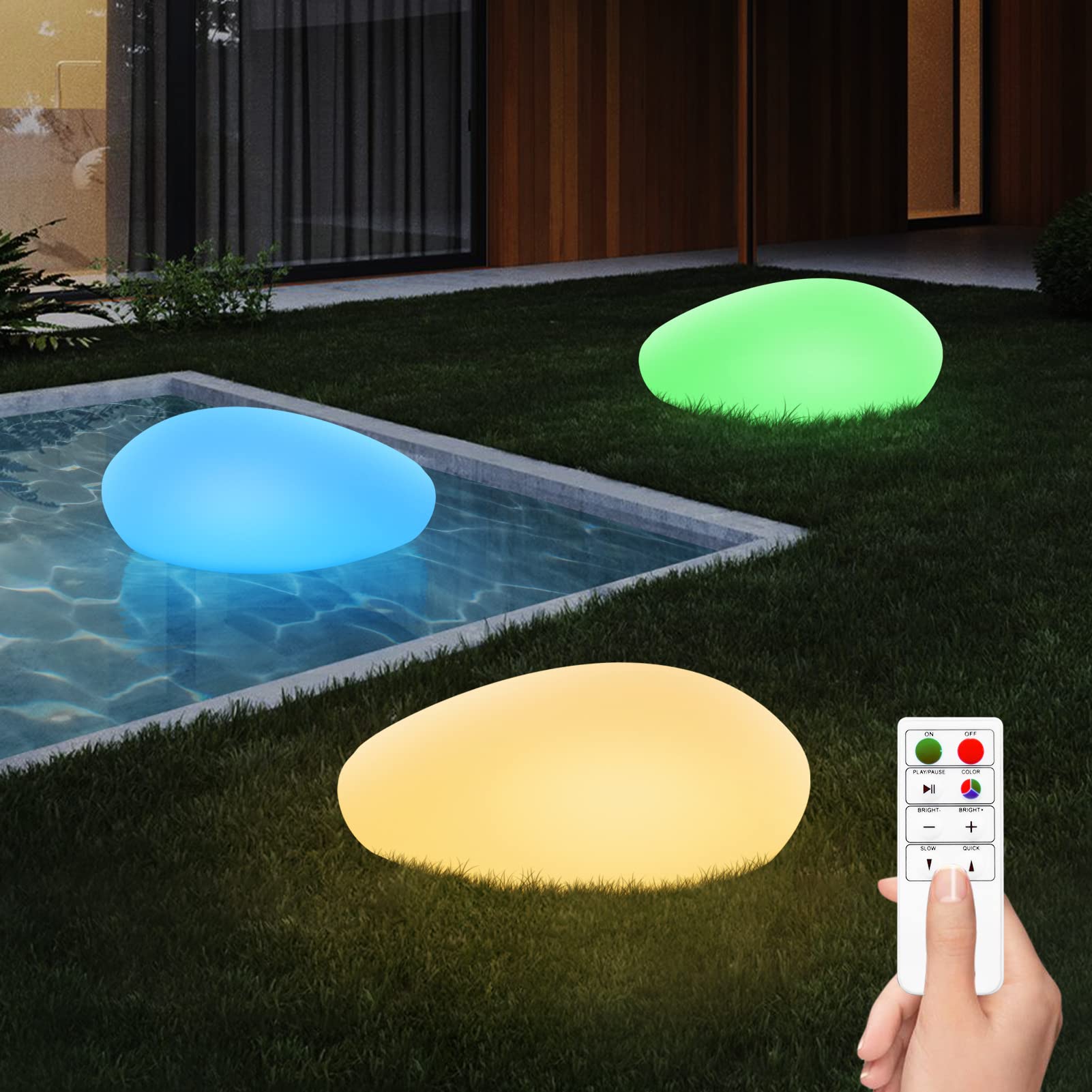 MALUX Luci solari per esterni, confezione da 3, sfere solari, con telecomando, impermeabili, IP67, con 8 colori, illuminazione automatica, giardino, patio, D17 cm