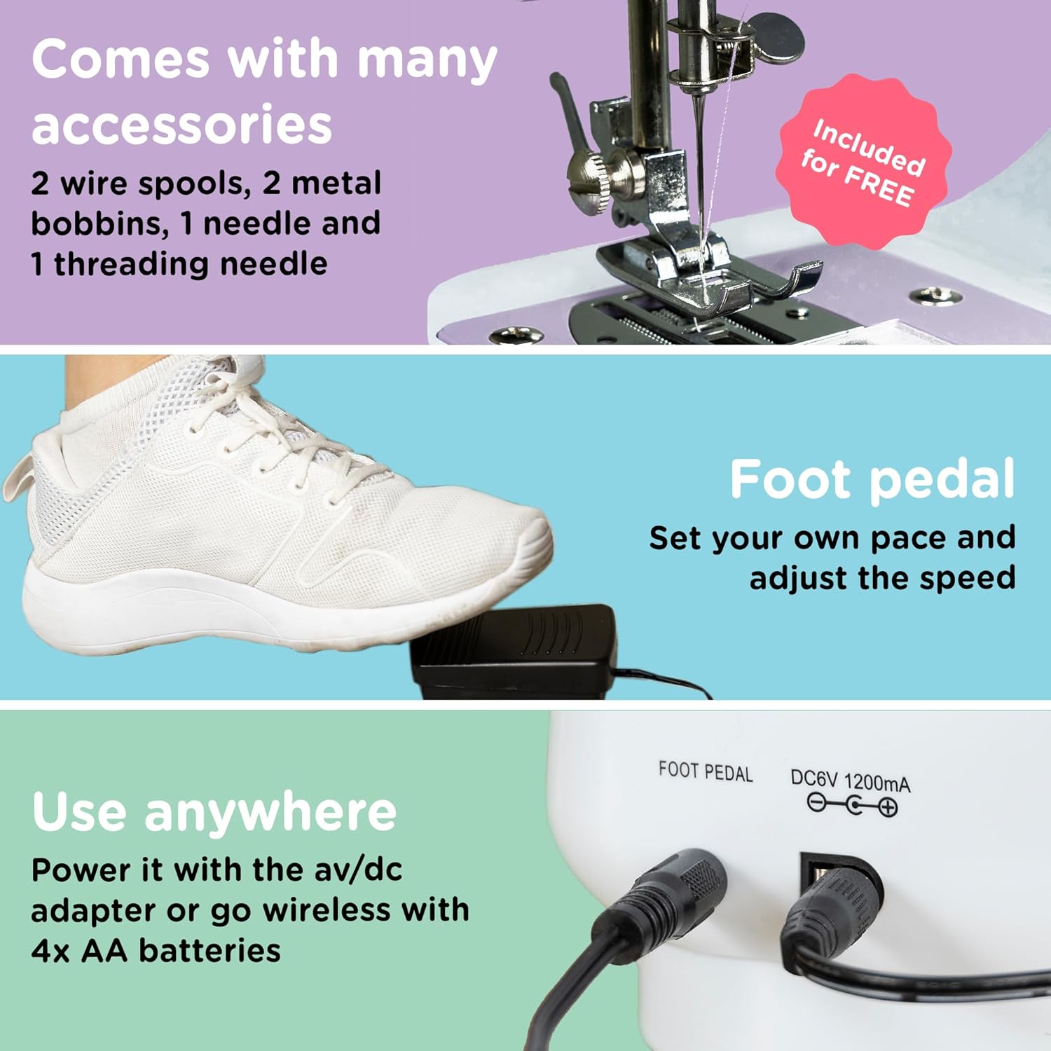 Crafts&co® Macchina da Cucire Portatile Bianca - immagine 3