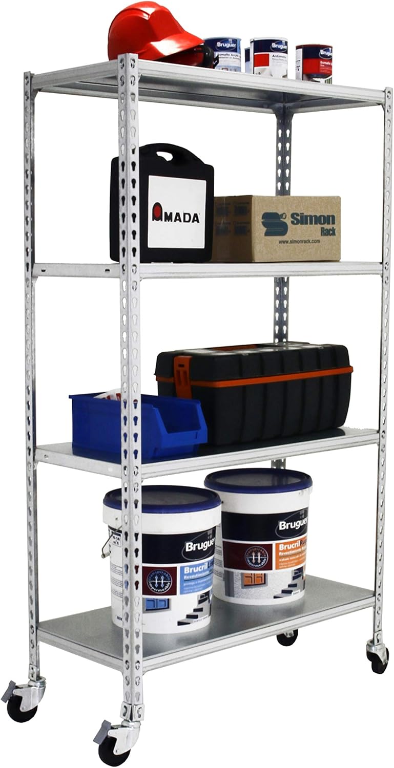 Simon Rack Scaffale Metallo Garage 4 Ripiani, Zincato