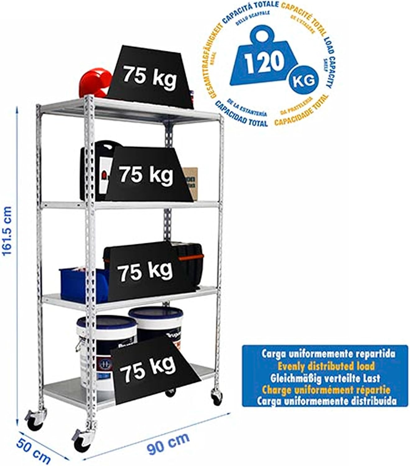 Simon Rack Scaffale Metallo Garage 4 Ripiani, Zincato - immagine 2