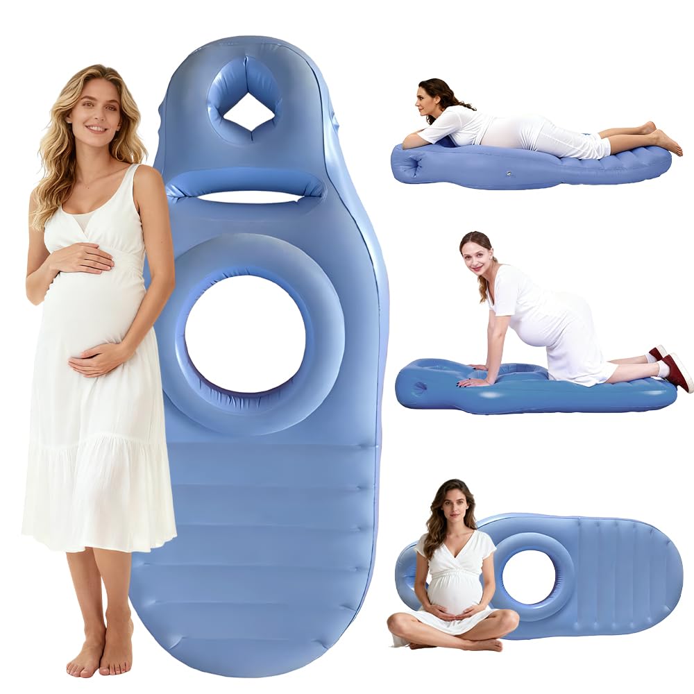 Cuscino Gravidanza Gonfiabile in PVC Floccato, Blu