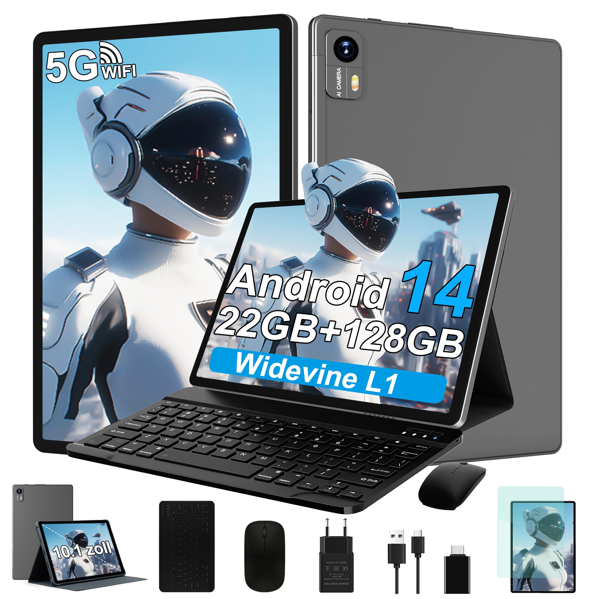 Bvlary 2025 Tablet Android 10 Pollici 16GB RAM+128GB ROM