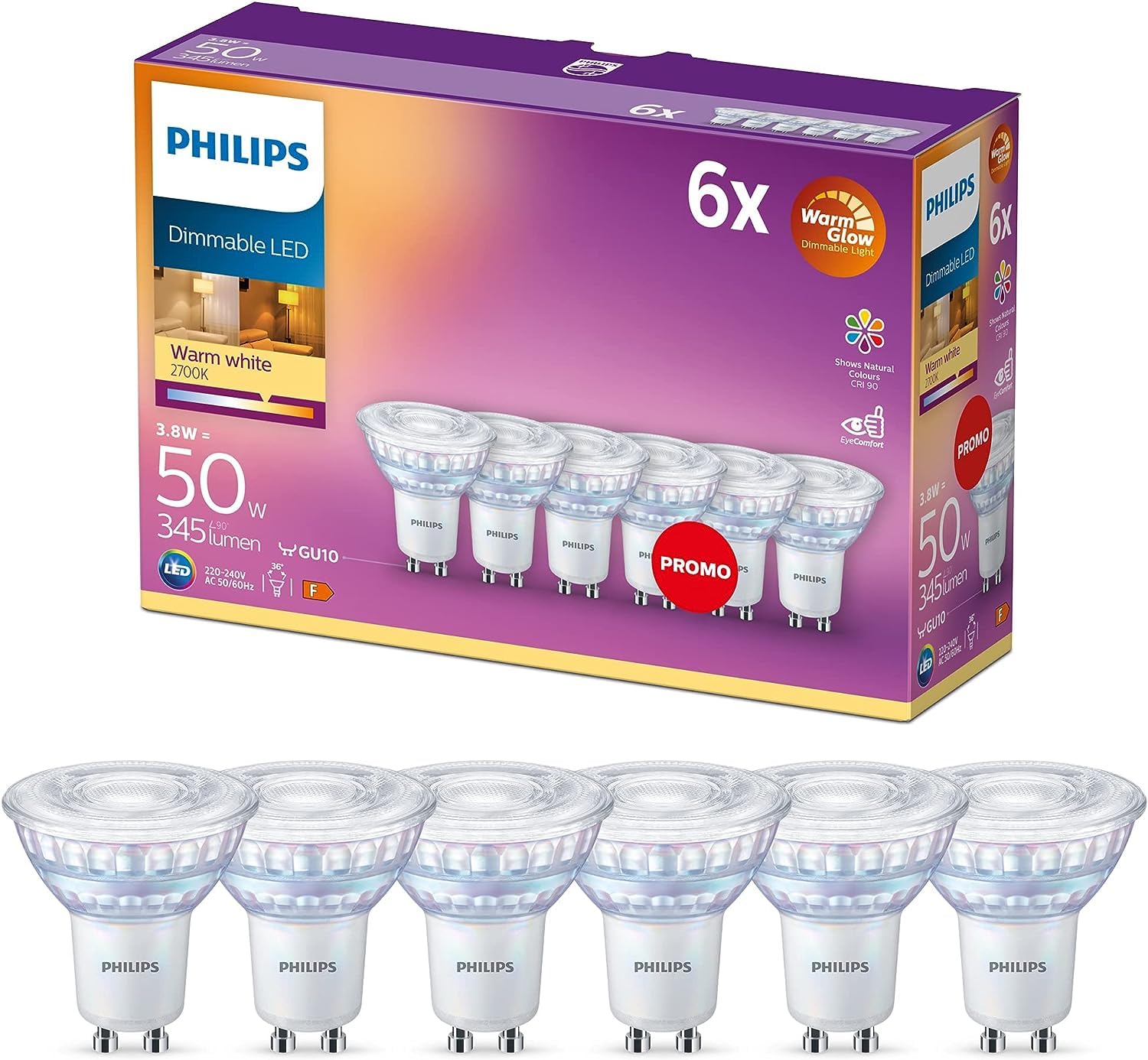 Philips LED Faretto GU10 Dimmerabile 6 pz