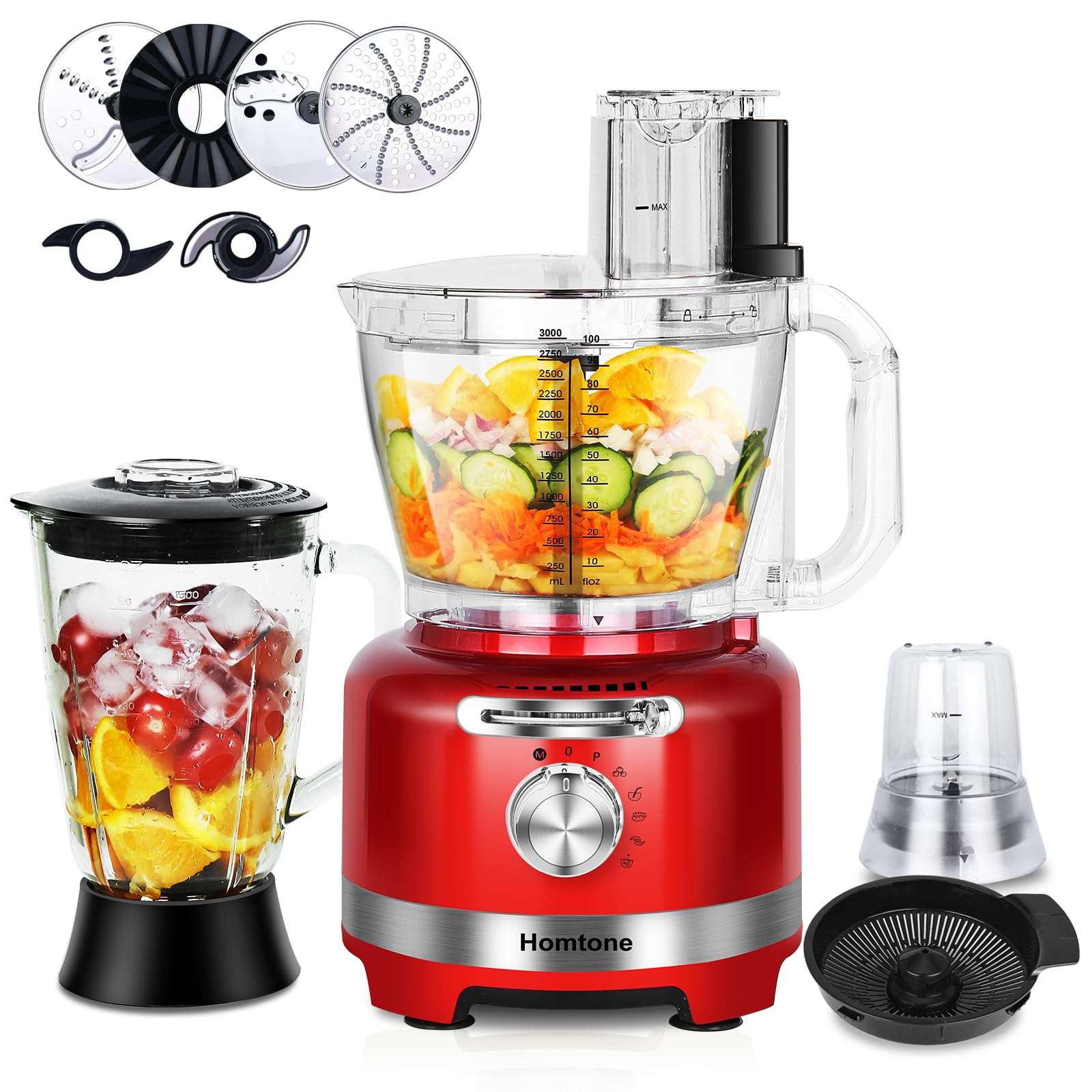 Homtone Robot da Cucina Elettrico 10 in 1, 1000W, Rosso
