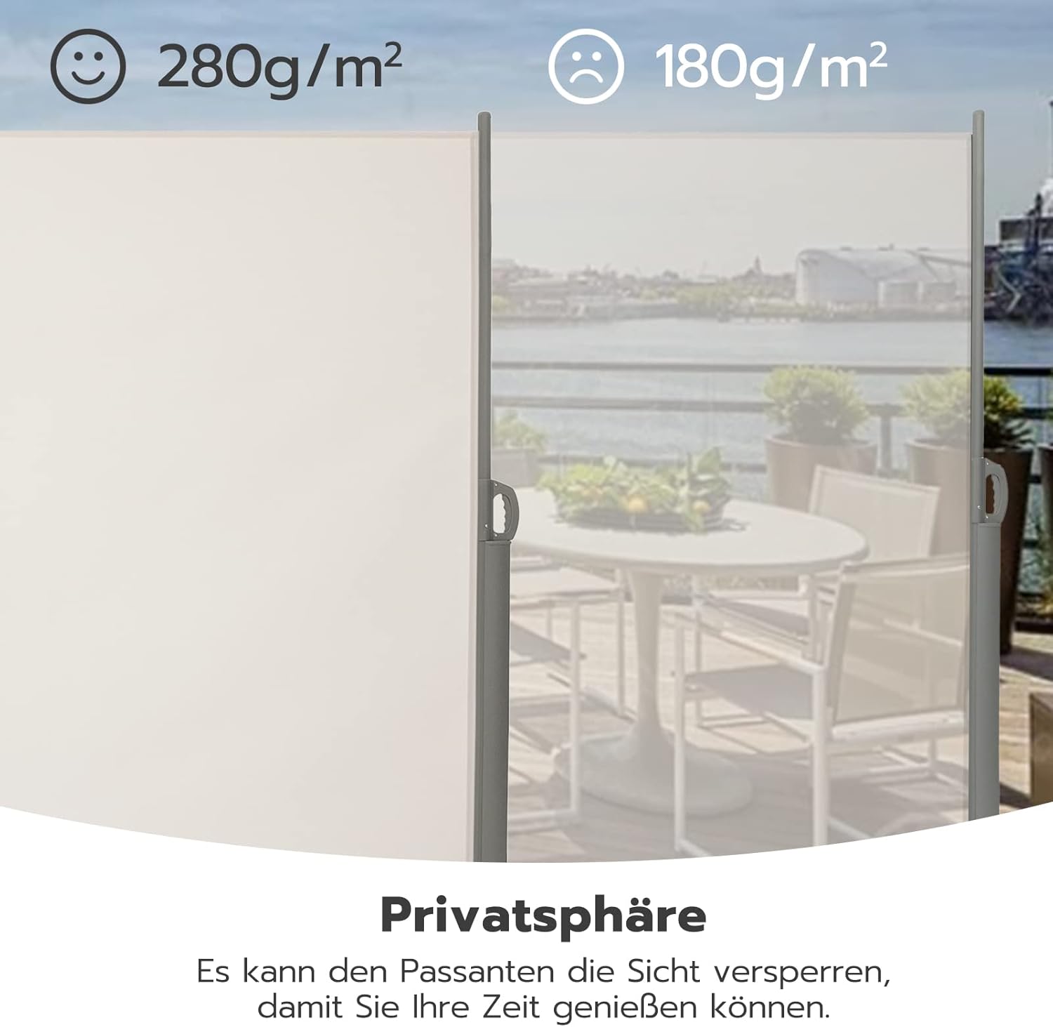 Larmnee Tenda Laterale Avvolgibile 160x350 cm, Beige - immagine 5