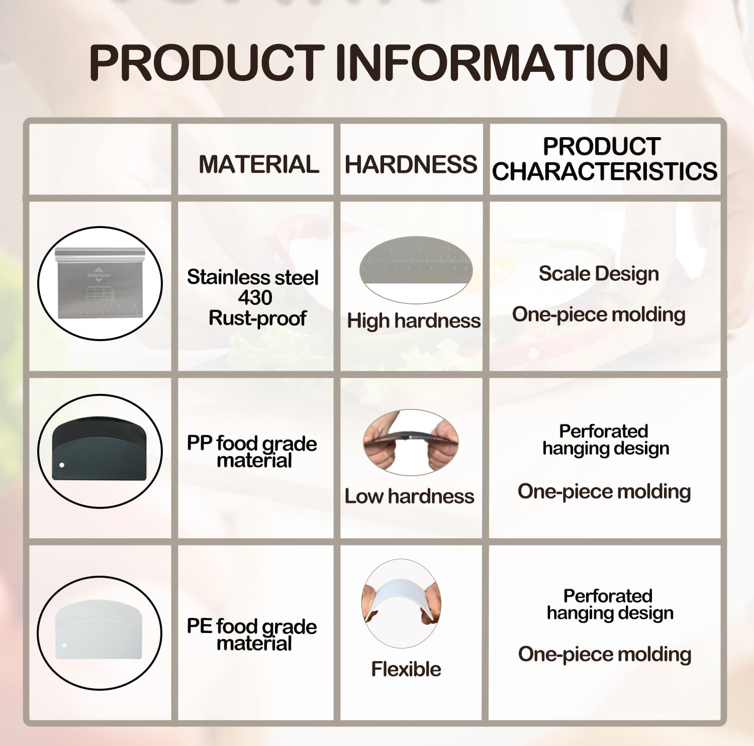 4 Pezzi Taglia Impasto con Scala Graduata Inox - immagine 4