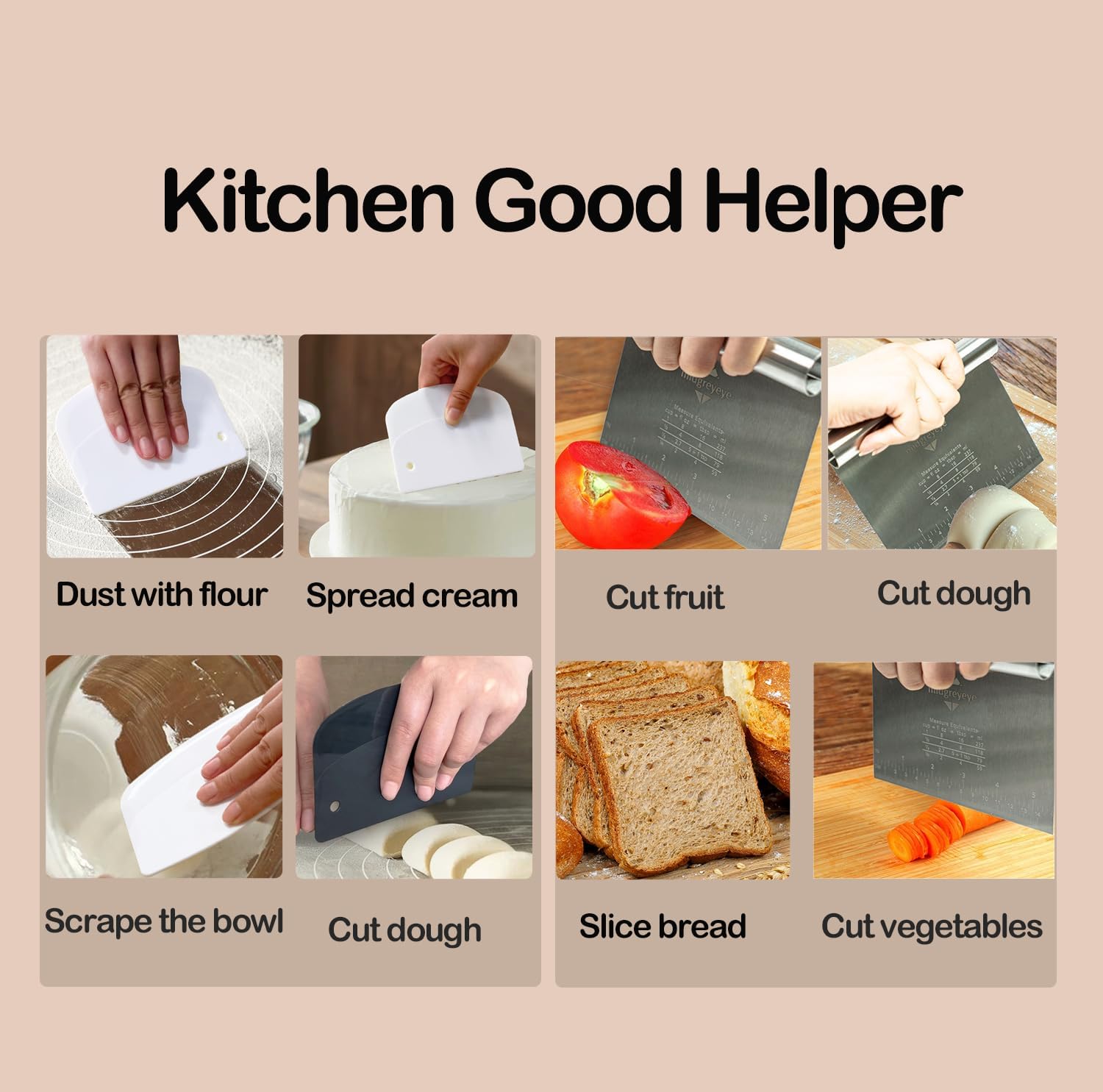 4 Pezzi Taglia Impasto con Scala Graduata Inox - immagine 6