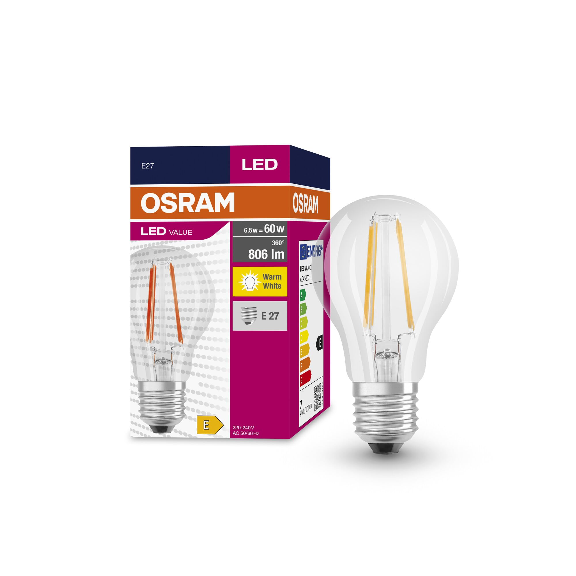 Osram LED Classic A60 E27, 806 Lumen, Bianco Caldo