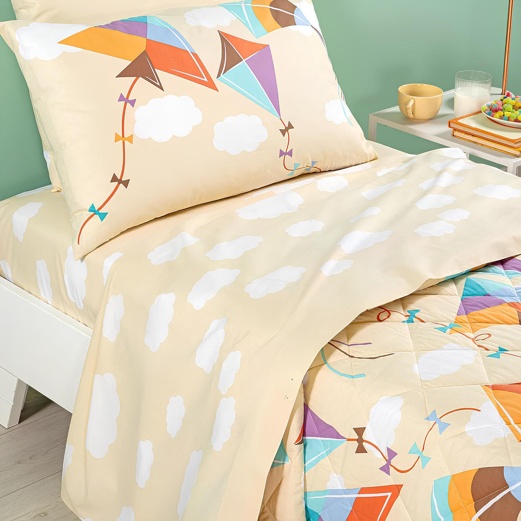 Caleffi Completo Lenzuola Singolo Cotone Art Aquiloni, Giallo