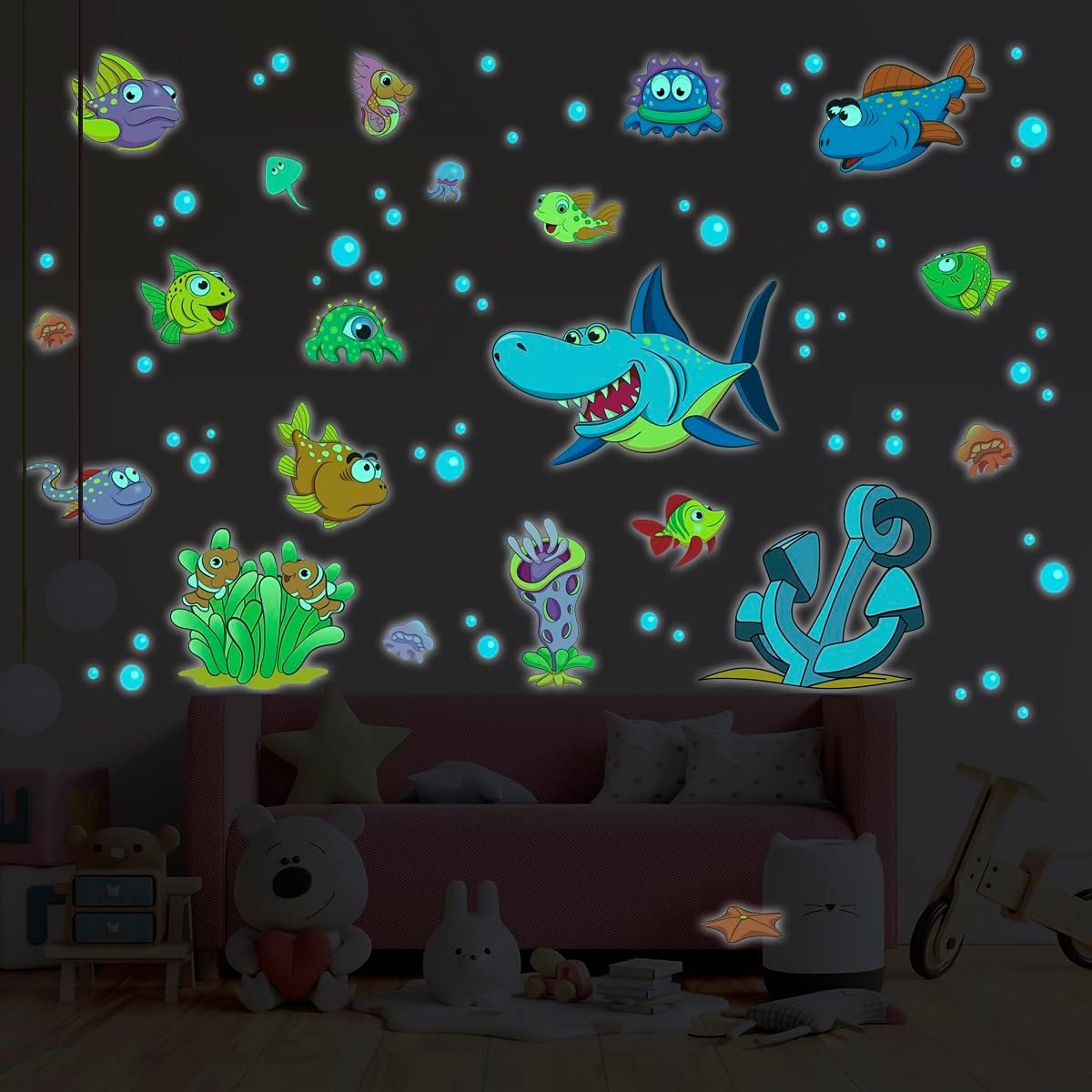 Ambiance Sticker Fosforescente Luminoso Pesci Marini e Squalo - immagine 5