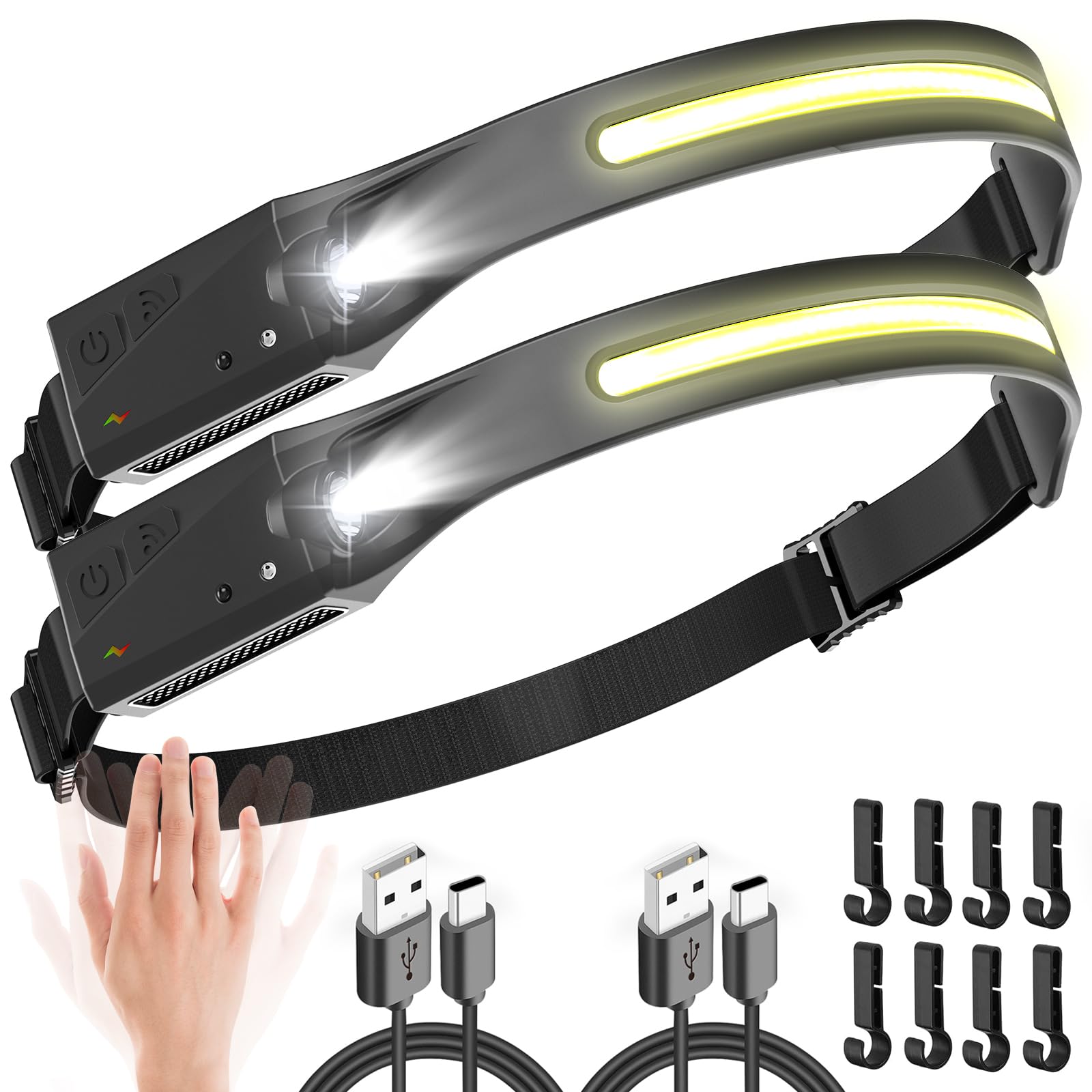 UNBON Torcia Frontale con Sensore Movimento, 2 Pezzi