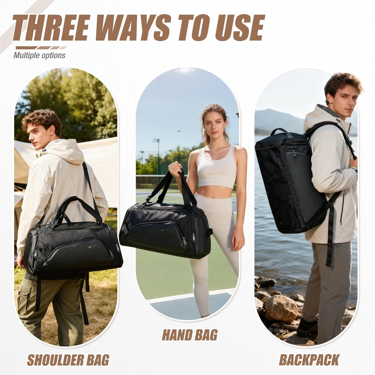 HYC00 Borsone Palestra Uomo Donna con Scomparto Scarpe, Nero - immagine 6