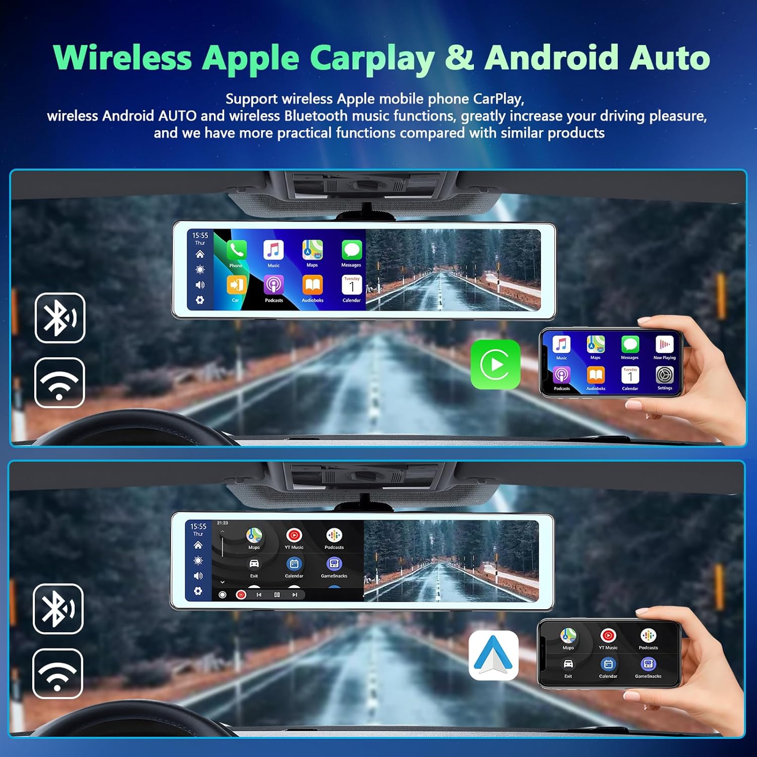 Podofo Telecamera per Auto con Wireless Carplay 11.26" - immagine 2