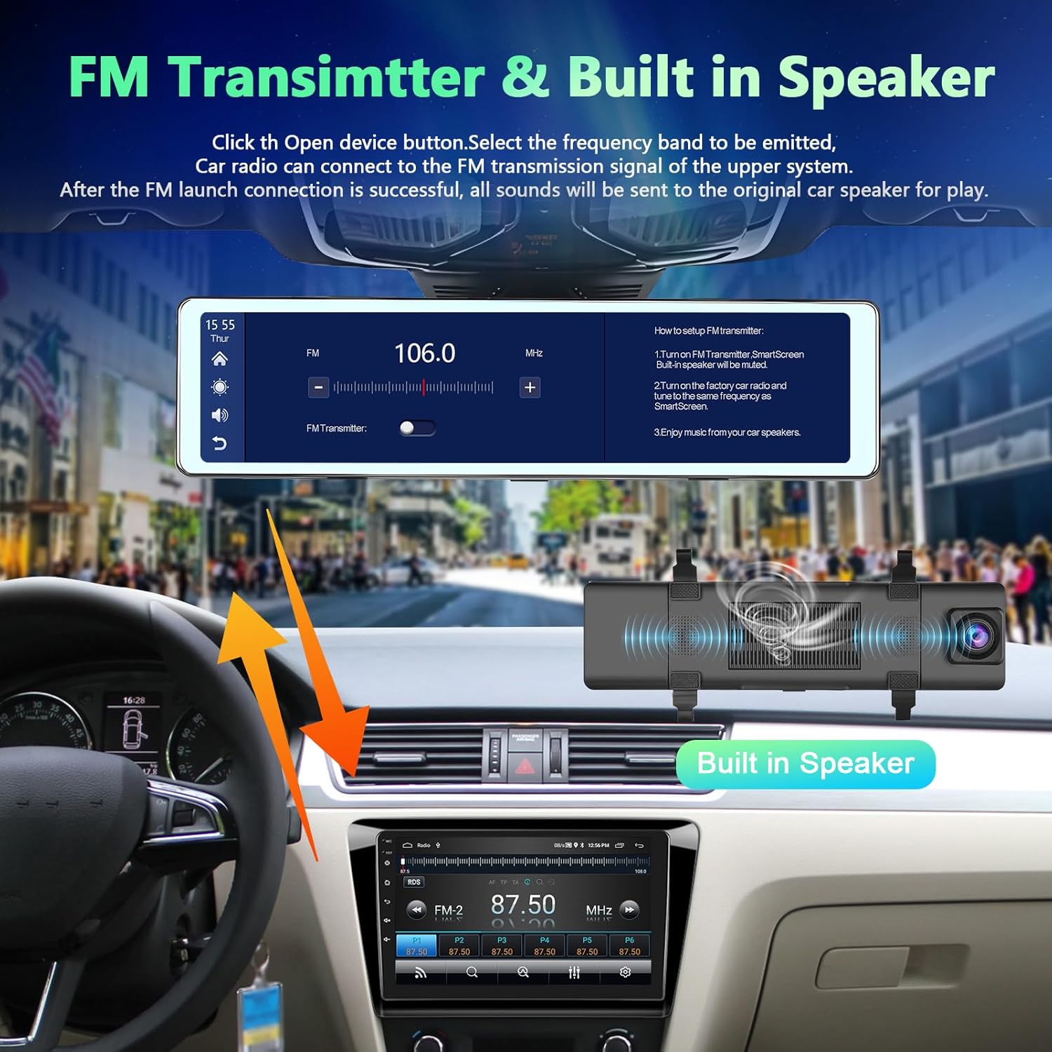 Podofo Telecamera per Auto con Wireless Carplay 11.26" - immagine 5