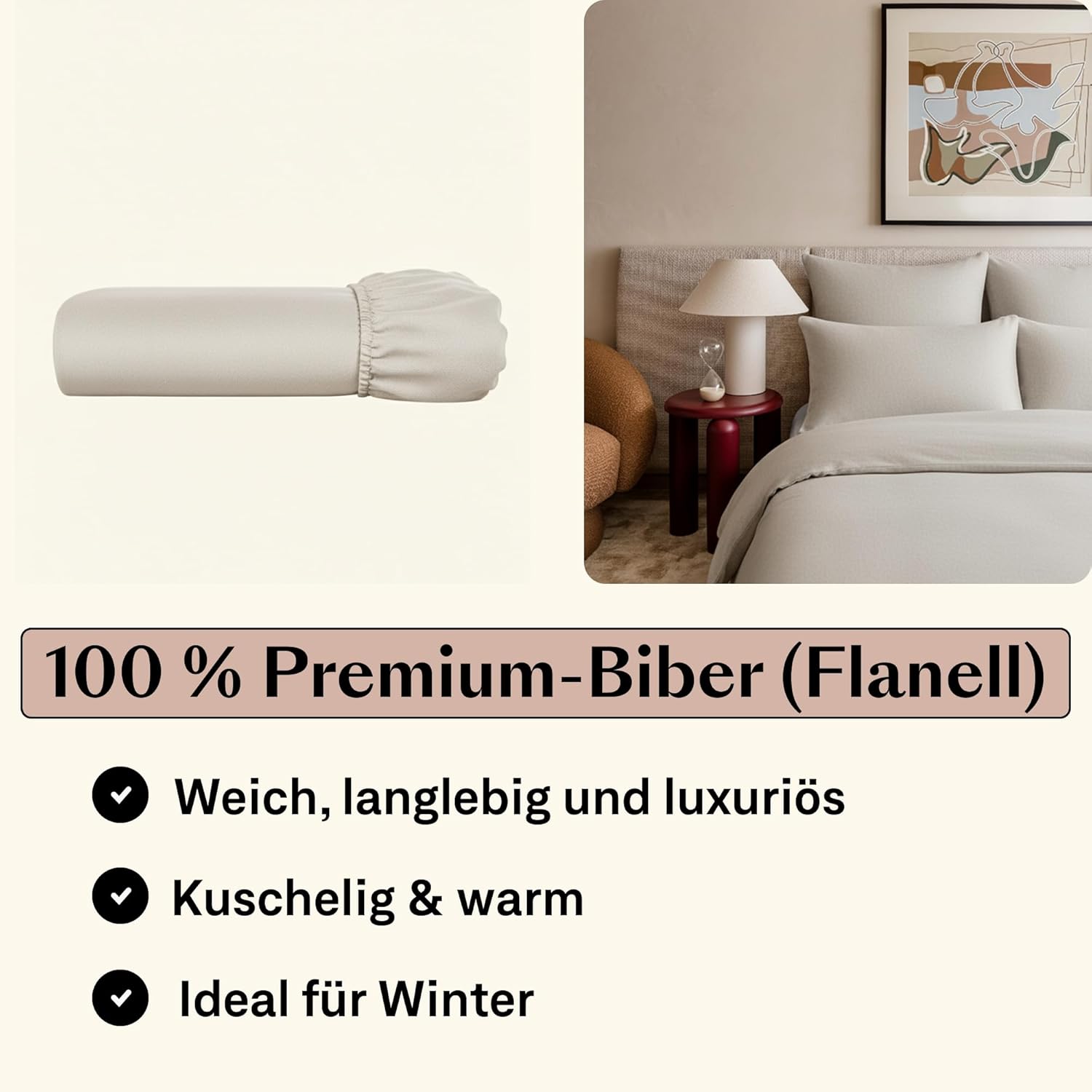 Lenzuolo con Angoli in Flanella 160x200cm, Beige - immagine 2