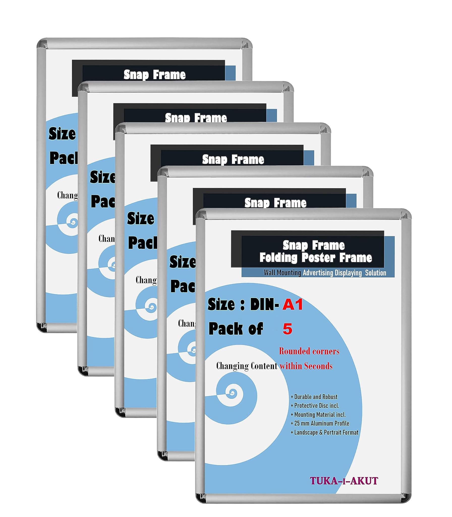 Tuka-i-akut 5X A1 Cornice a Scatto in Alluminio, Argento