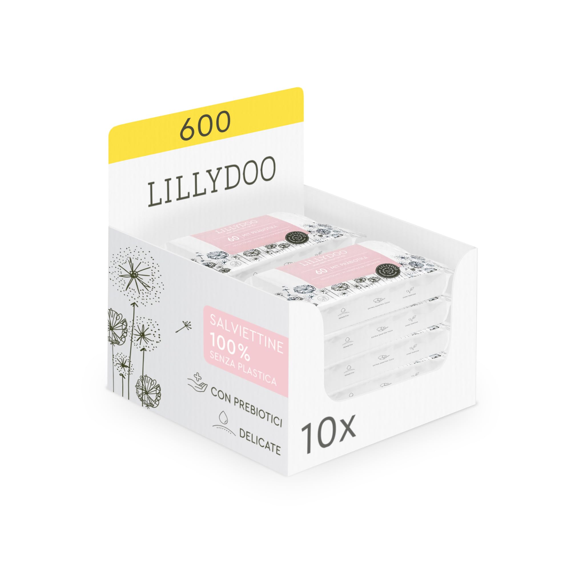 Lillydoo Salviettine con Prebiotici, 600 unità