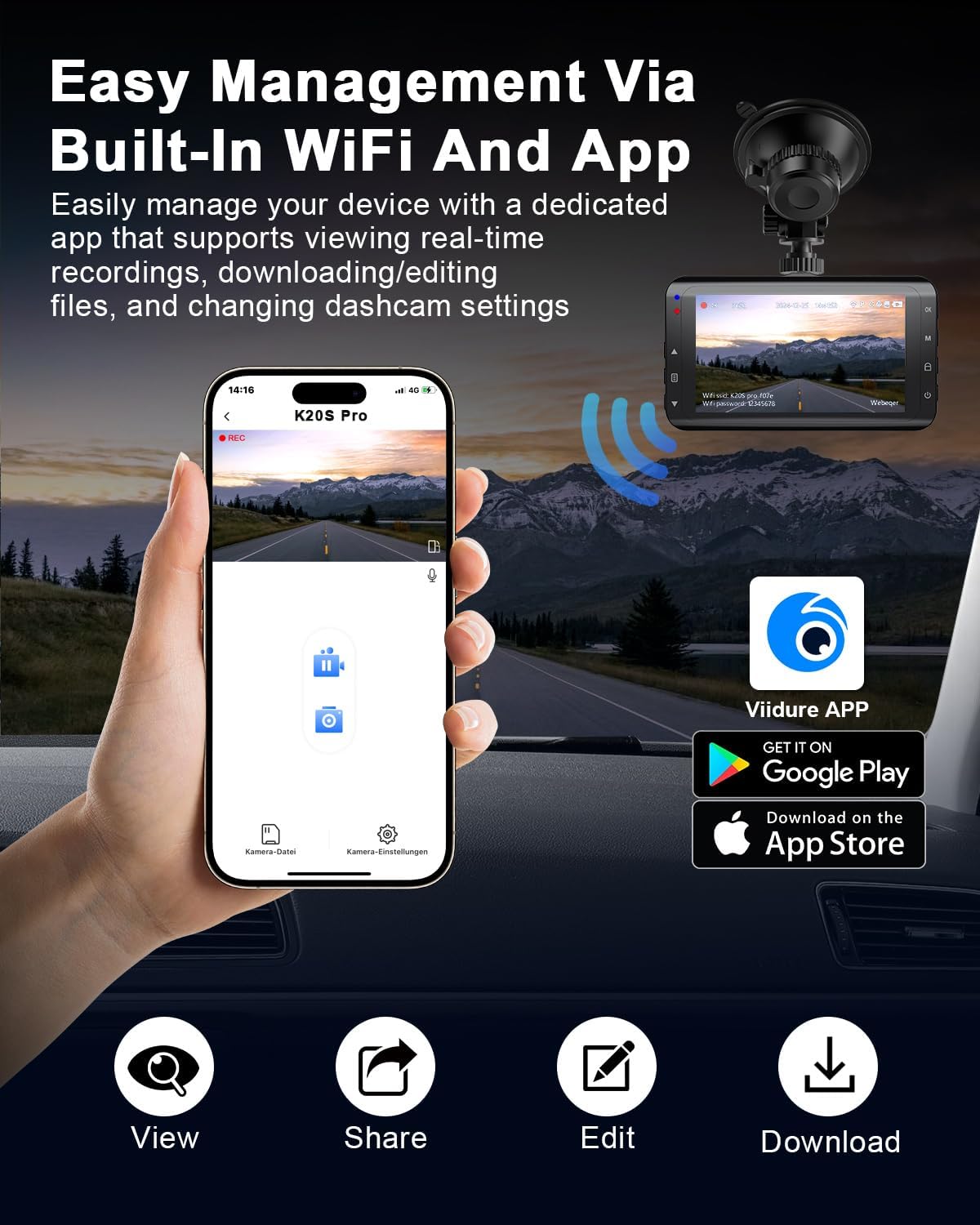 Dash Cam Auto 4K UHD+1080P Doppia con WiFi - immagine 4