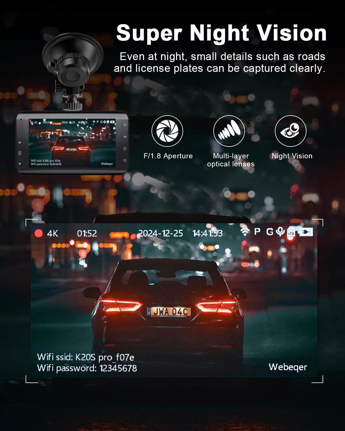 Dash Cam Auto 4K UHD+1080P Doppia con WiFi - immagine 6