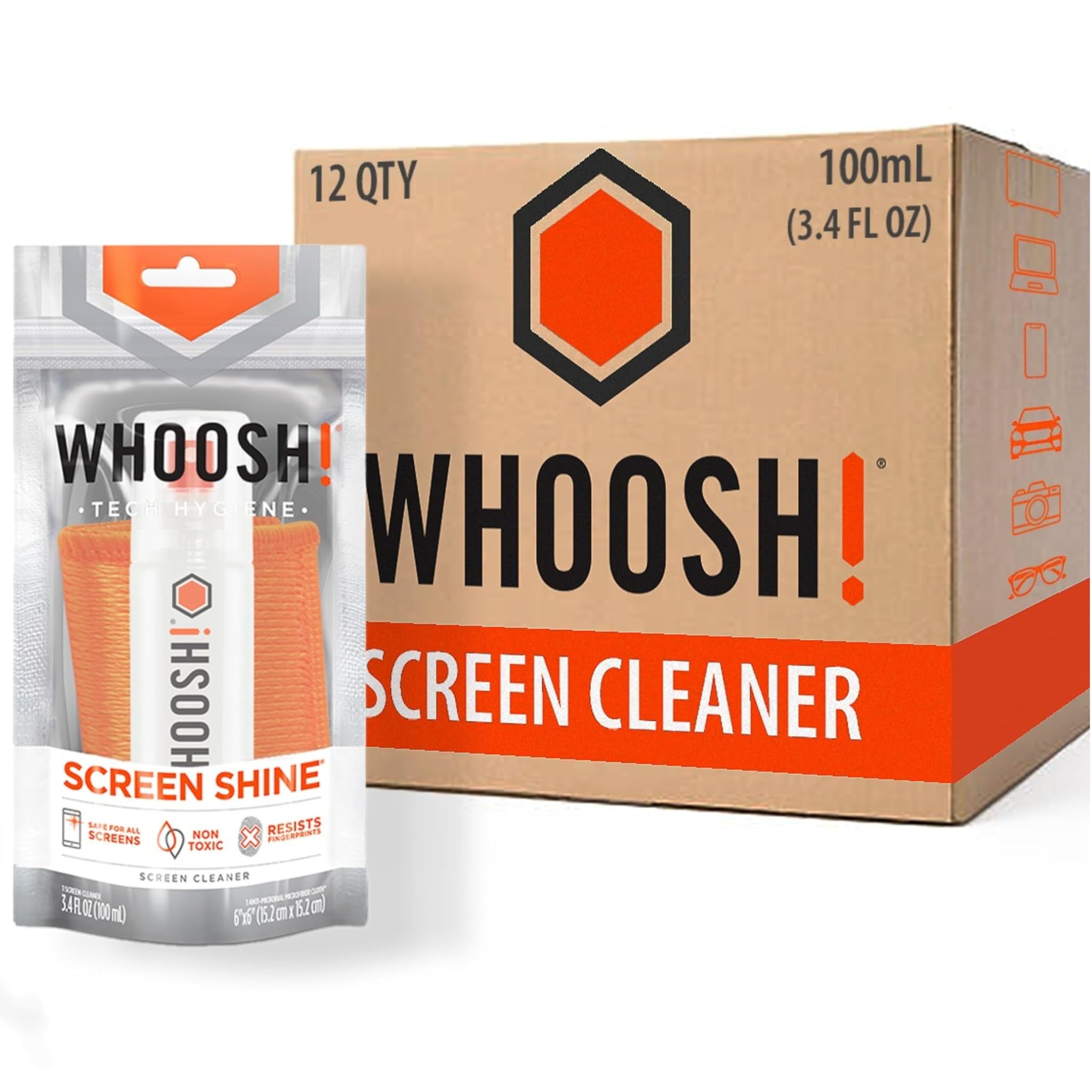 WHOOSH! Screen Cleaner Spray and Wipe XL [Pack of 12]