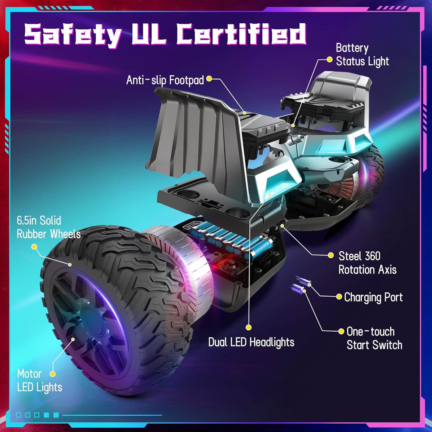 Sisigad Hoverboard Go Kart Seat 8.5" Off Road - immagine 2