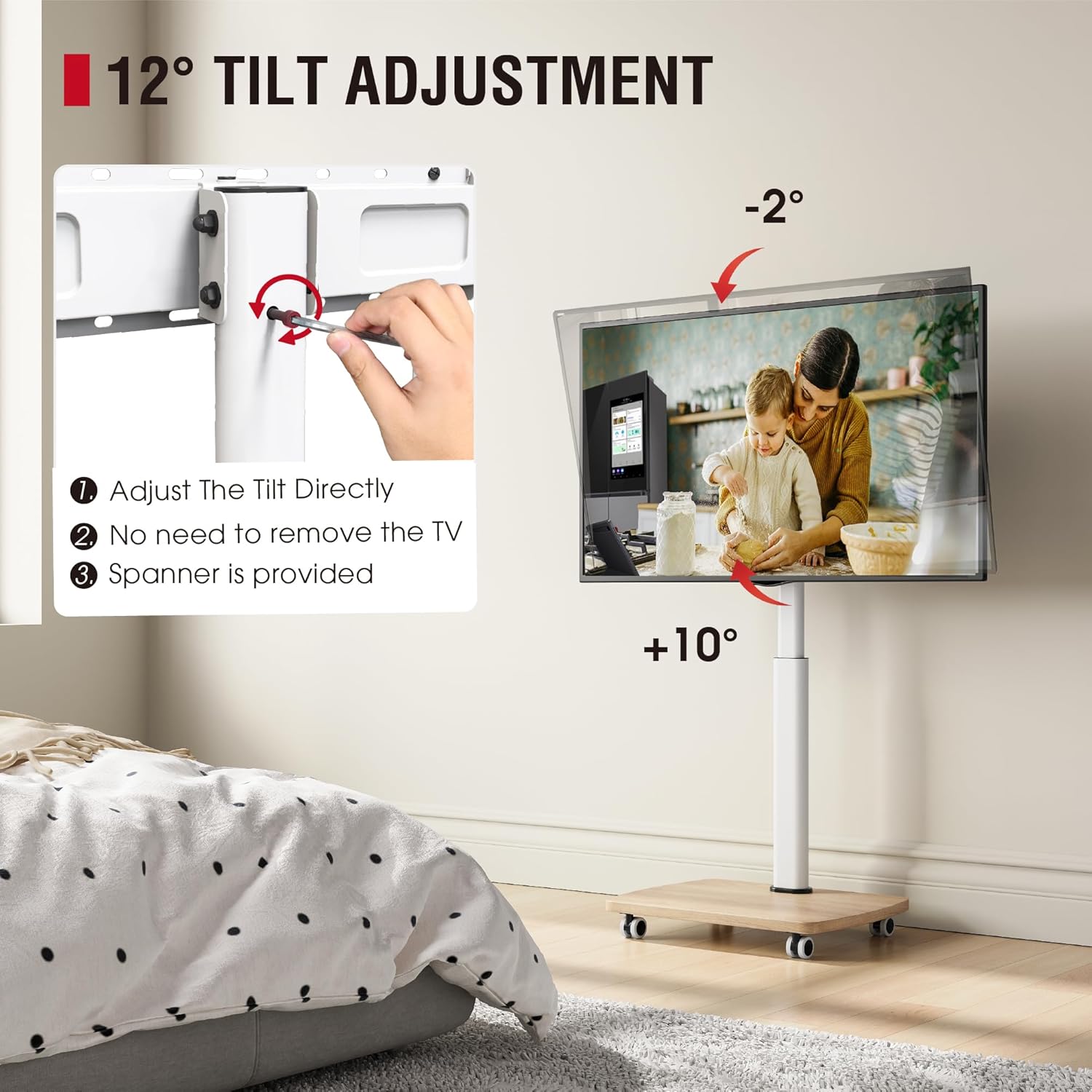 Aokcos Supporto TV Rotante con Ripiano in Legno - immagine 2