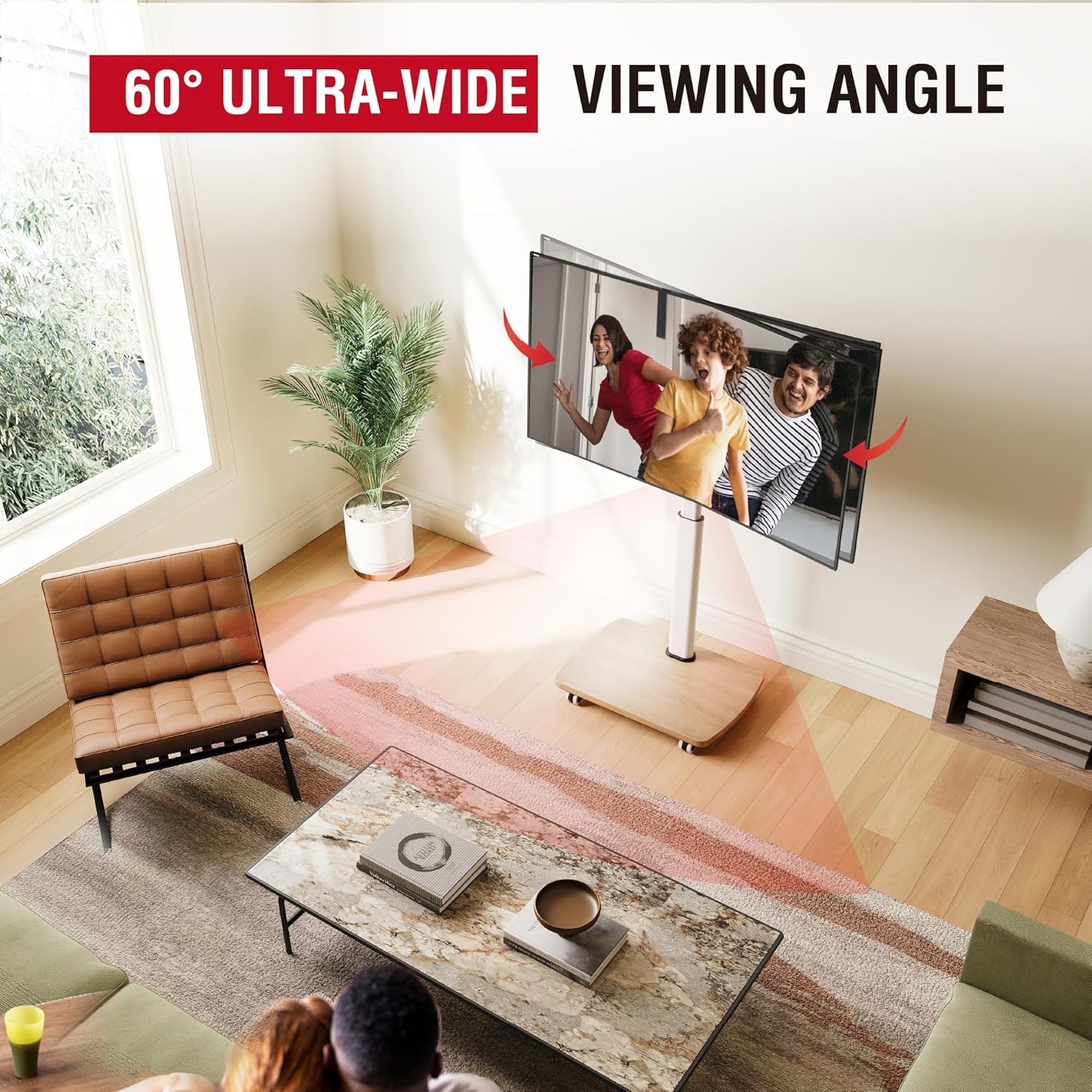 Aokcos Supporto TV Rotante con Ripiano in Legno - immagine 3