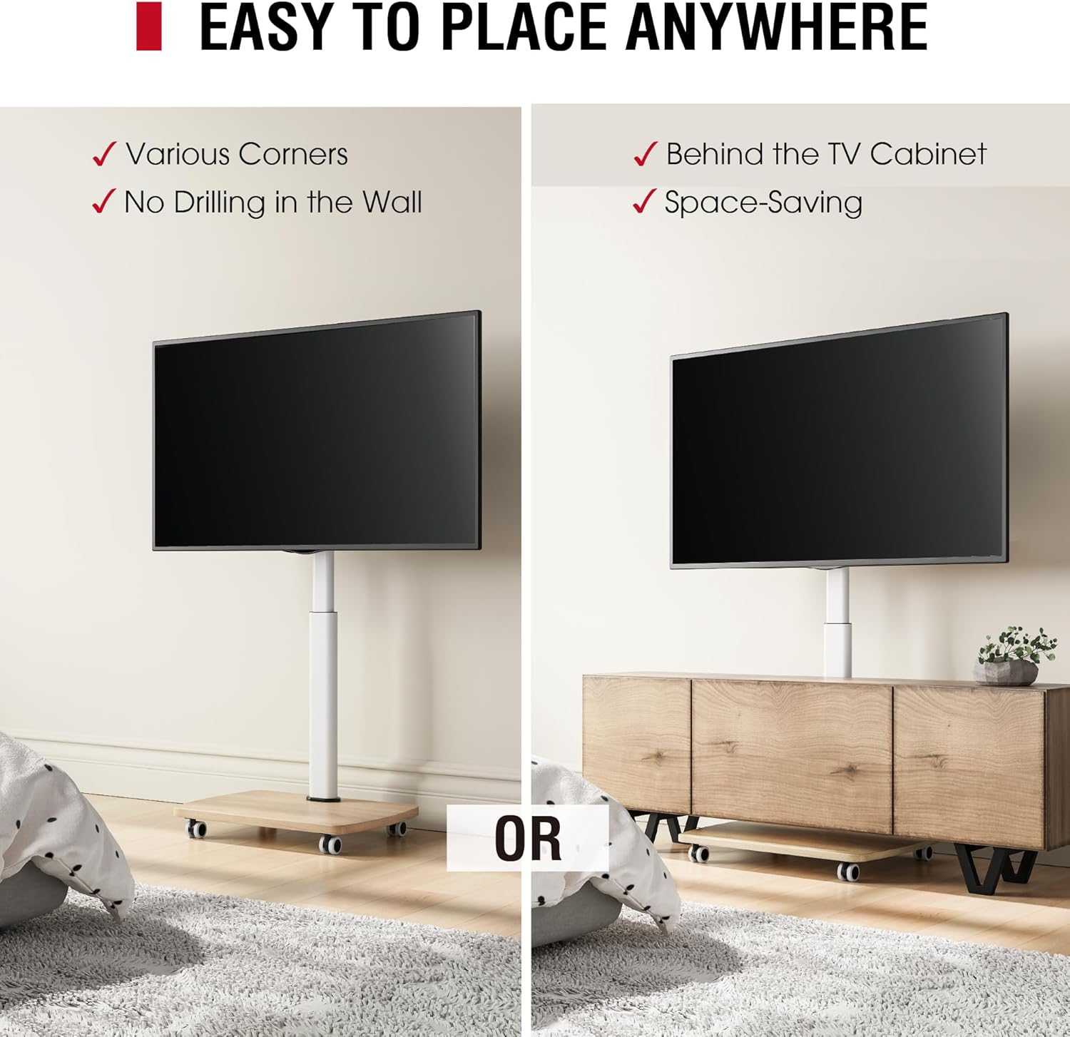 Aokcos Supporto TV Rotante con Ripiano in Legno - immagine 6