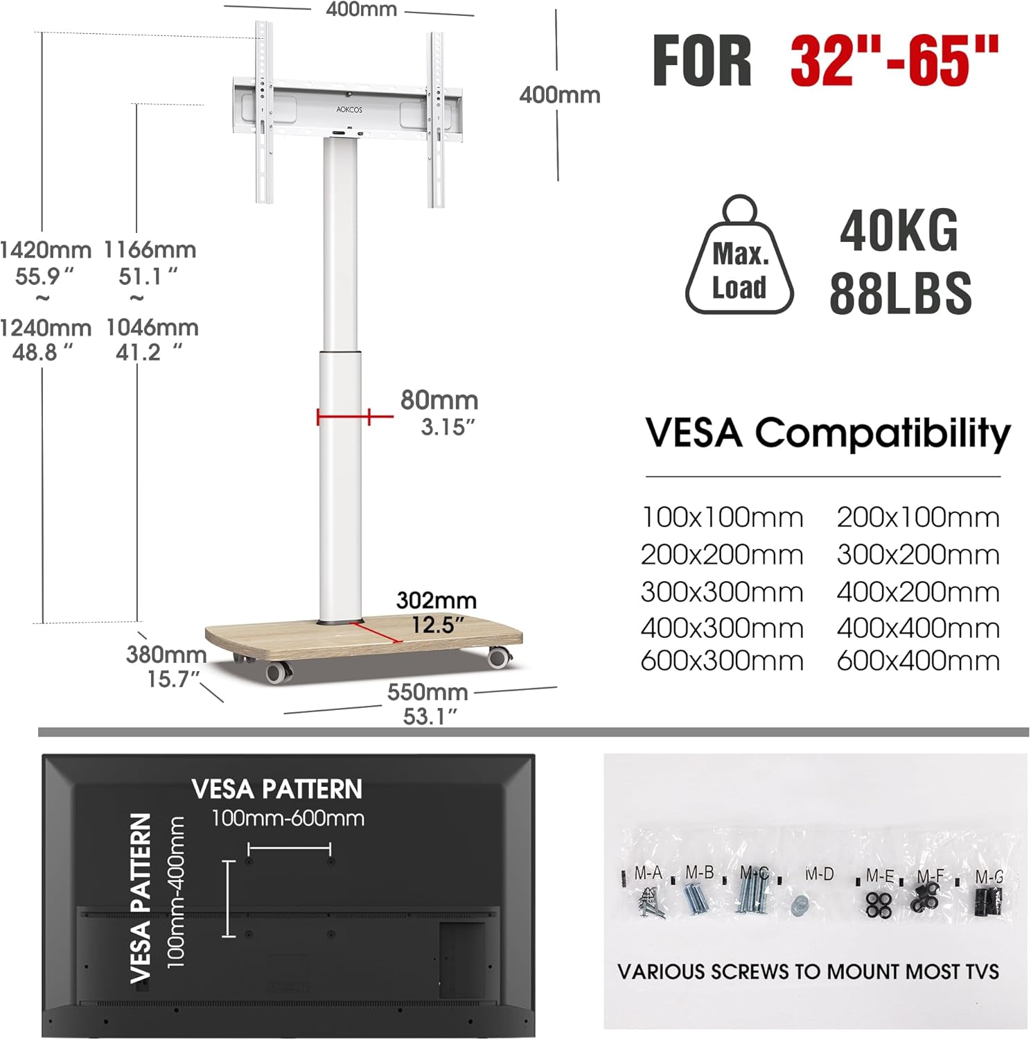 Aokcos Supporto TV Rotante con Ripiano in Legno - immagine 7