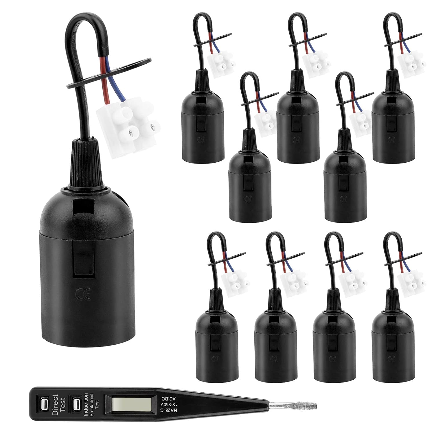 10 Pezzi Portalampada E27 con Cavo, Nero - immagine 1