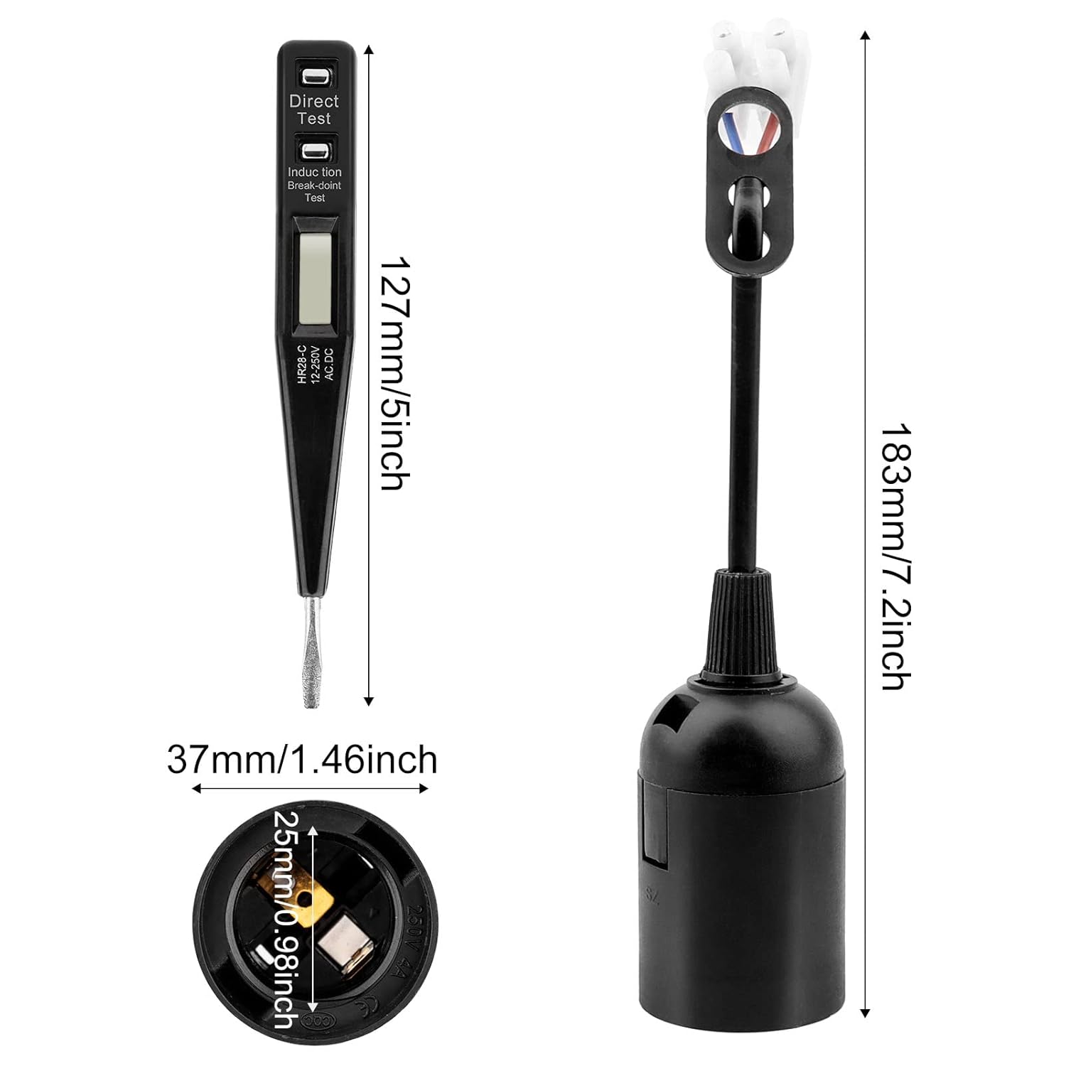 10 Pezzi Portalampada E27 con Cavo, Nero - immagine 2