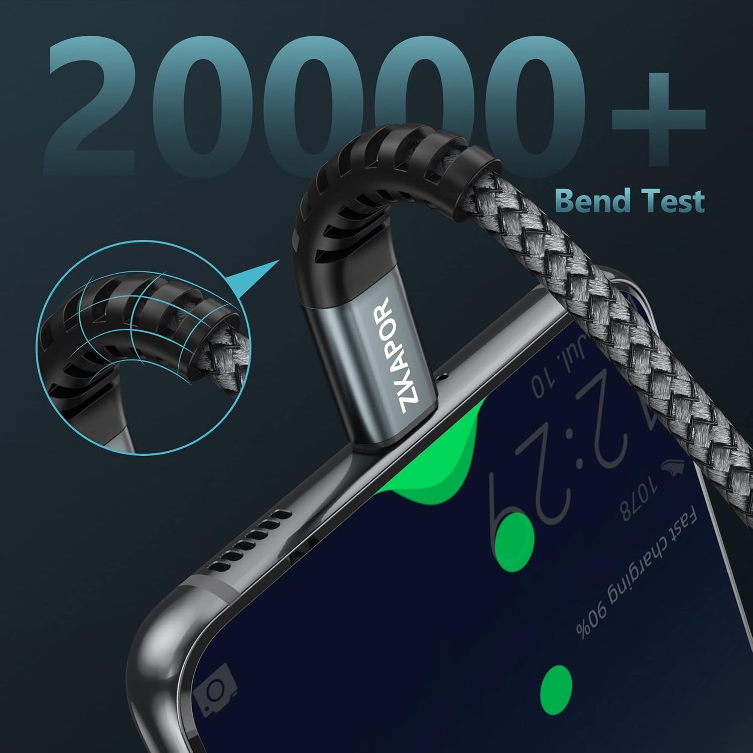 Zkapor Cavo USB Type-C 2M (2 Pezzi), Grigio - immagine 6