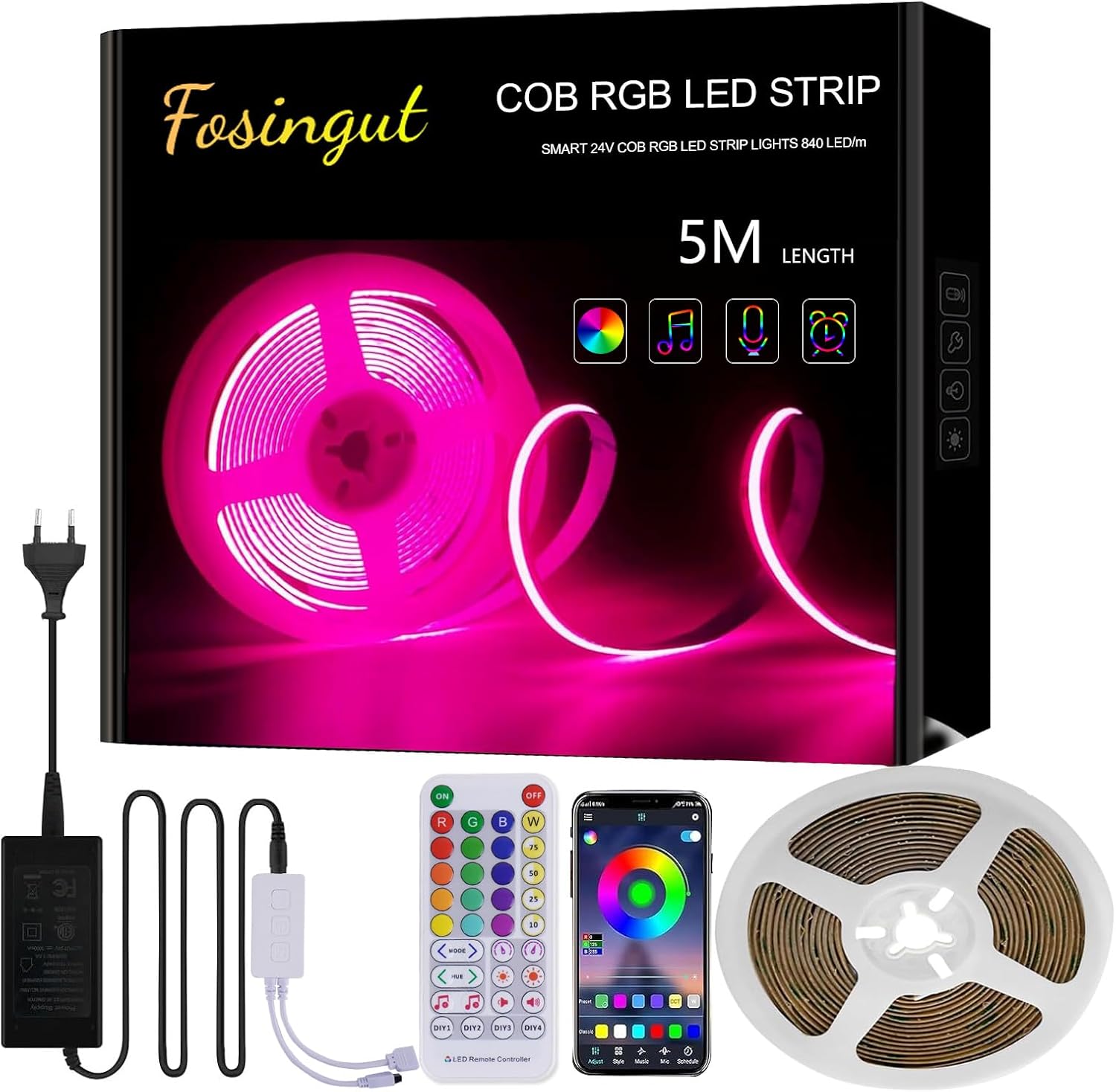 Fosingut Striscia LED RGB COB 5 Metri 24V - immagine 1