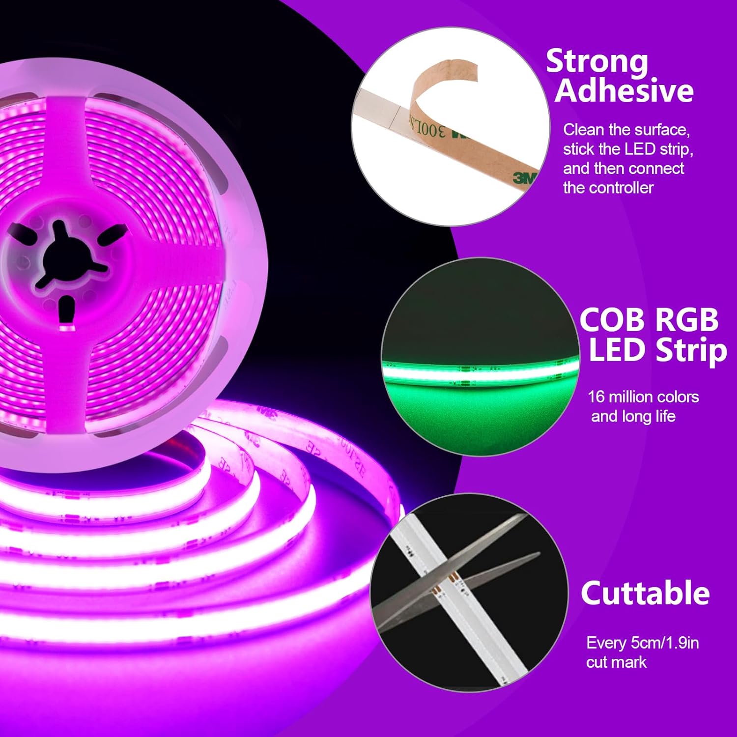 Fosingut Striscia LED RGB COB 5 Metri 24V - immagine 5