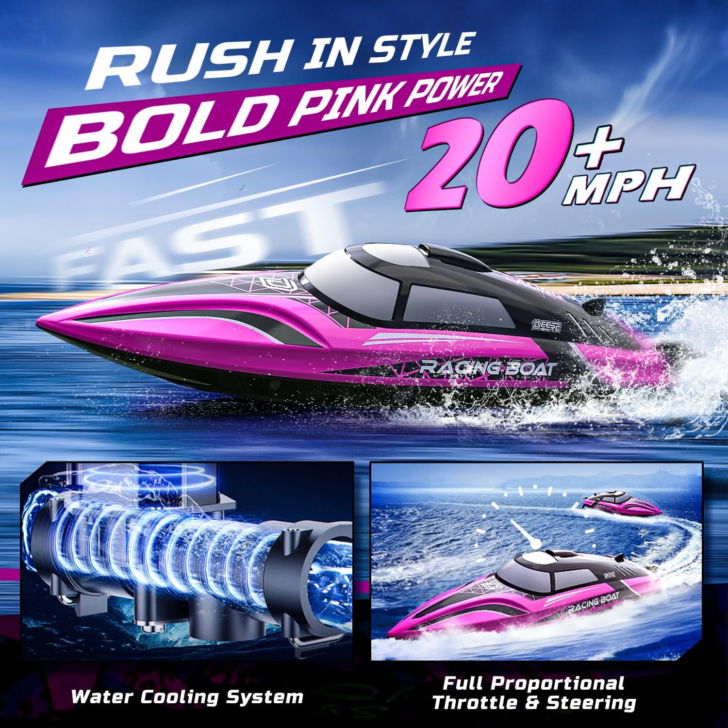 DEERC - Barca Telecomandata Rapida con LED - immagine 2