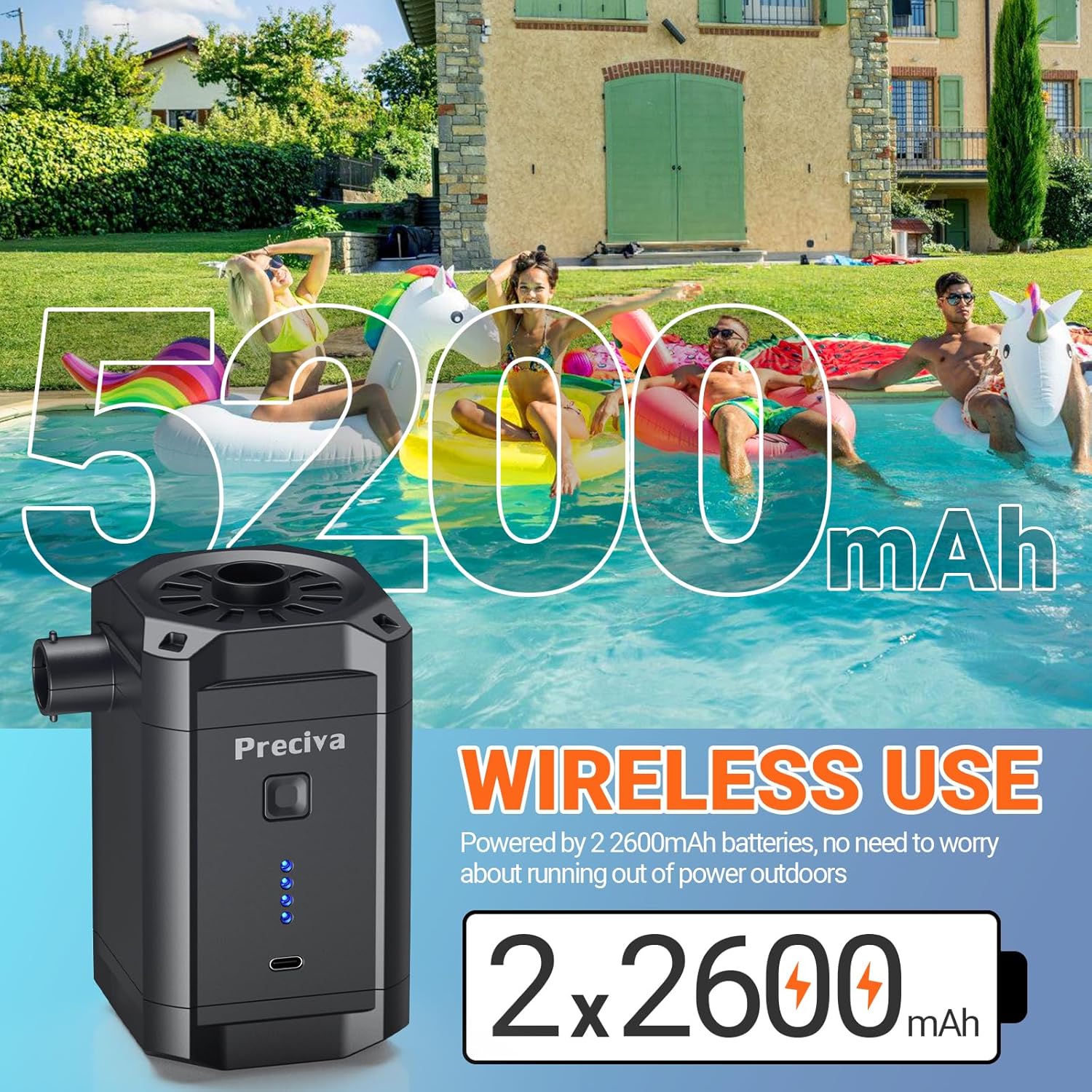 Preciva Pompa Gonfiabile a Batteria 5200mAh - immagine 6