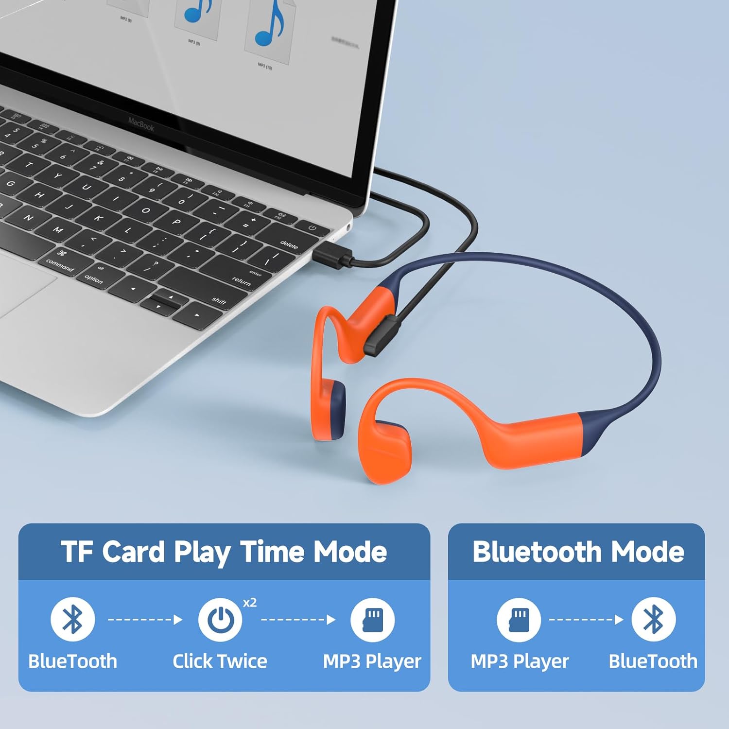 Cuffie Conduzione Ossea Nuoto IP68, Orange - immagine 4