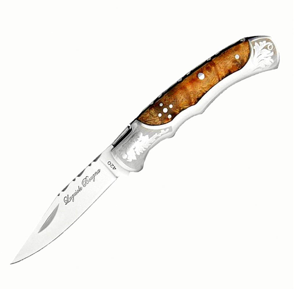 Burl Wood 4145 - Coltellino tascabile realizzato a mano con legno burlrose