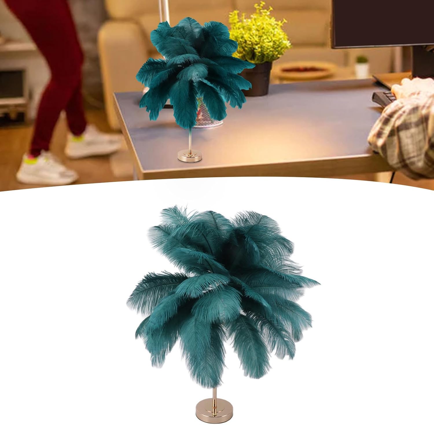 Lampada da Tavolo con Ricarica USB e Piume - immagine 2