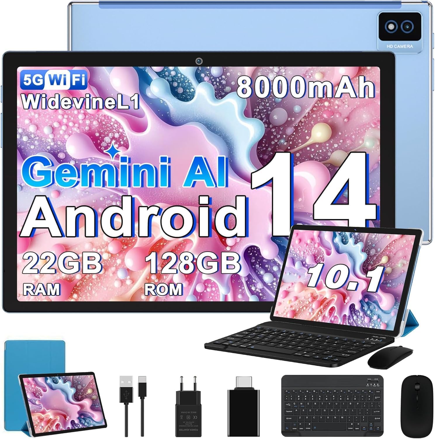 Tablet 10 Pollici Android Octa-Core 22GB RAM 128GB ROM, Blu