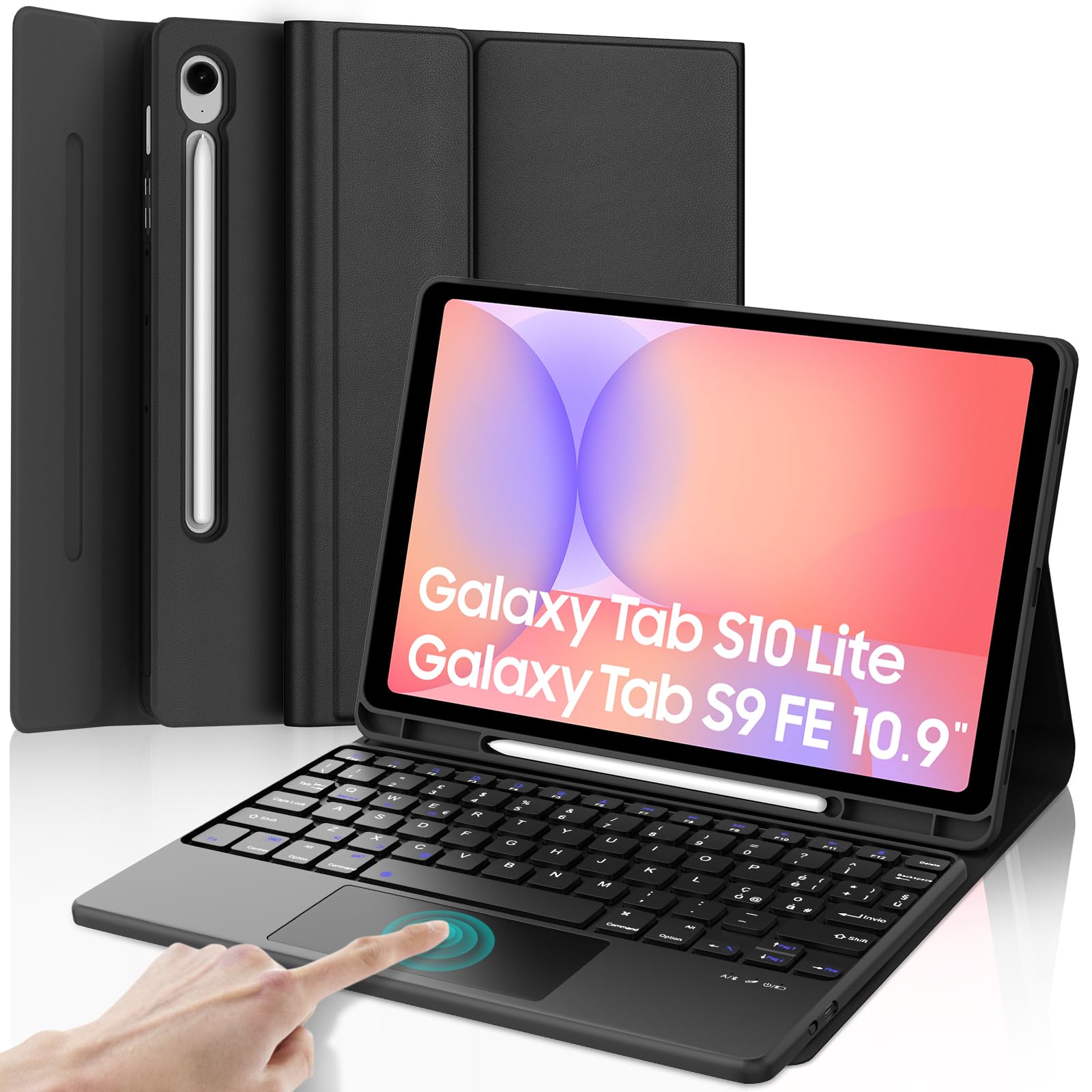 Iveoppe Cover Tastiera Samsung Galaxy Tab S10 Lite/S9 FE/S9, Nero