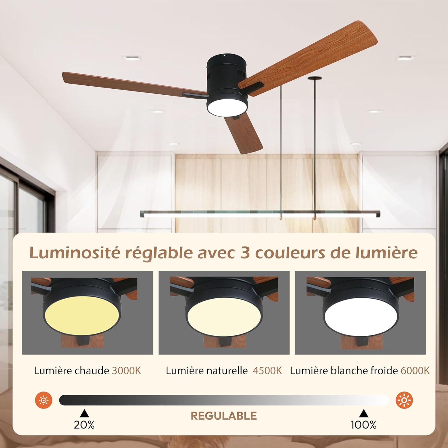 Ventilatore da Soffitto con Luce LED Ø132cm, Nero - immagine 4