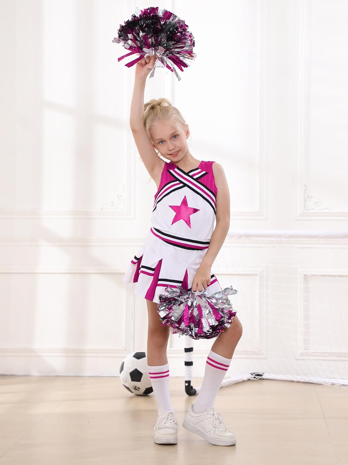 LOLANTA Costume da Ragazza Cheerleader con Pom Poms - immagine 2
