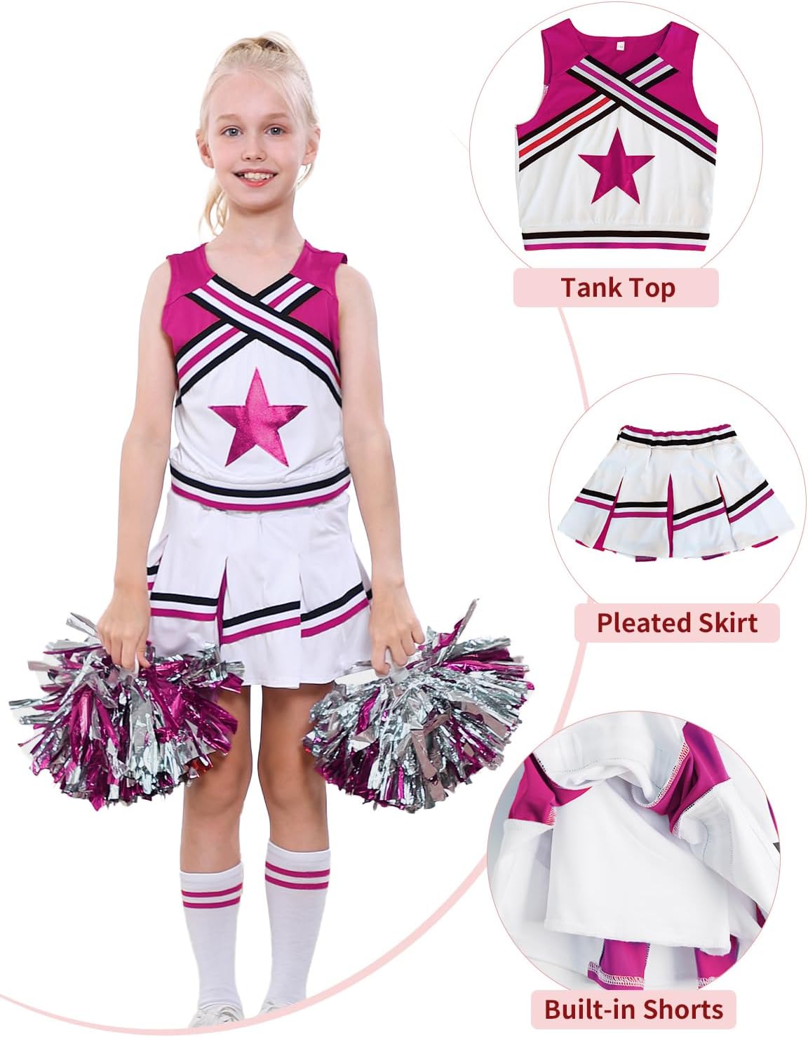 LOLANTA Costume da Ragazza Cheerleader con Pom Poms - immagine 4