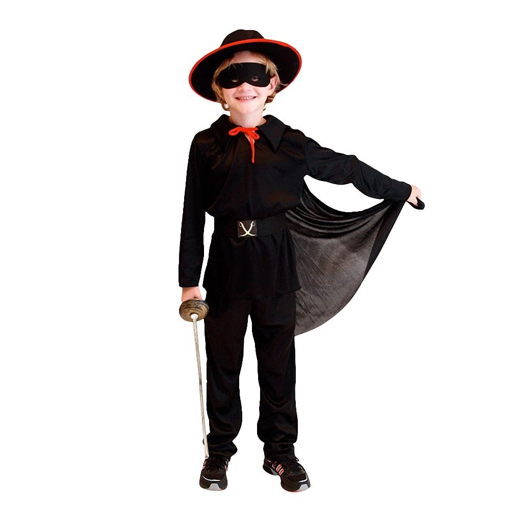 Lito Angels Vestito Travestimento Costume da Zorro con Maschera, Cappello e Mantello per Bambino Taglia 6-11 anni, Nero