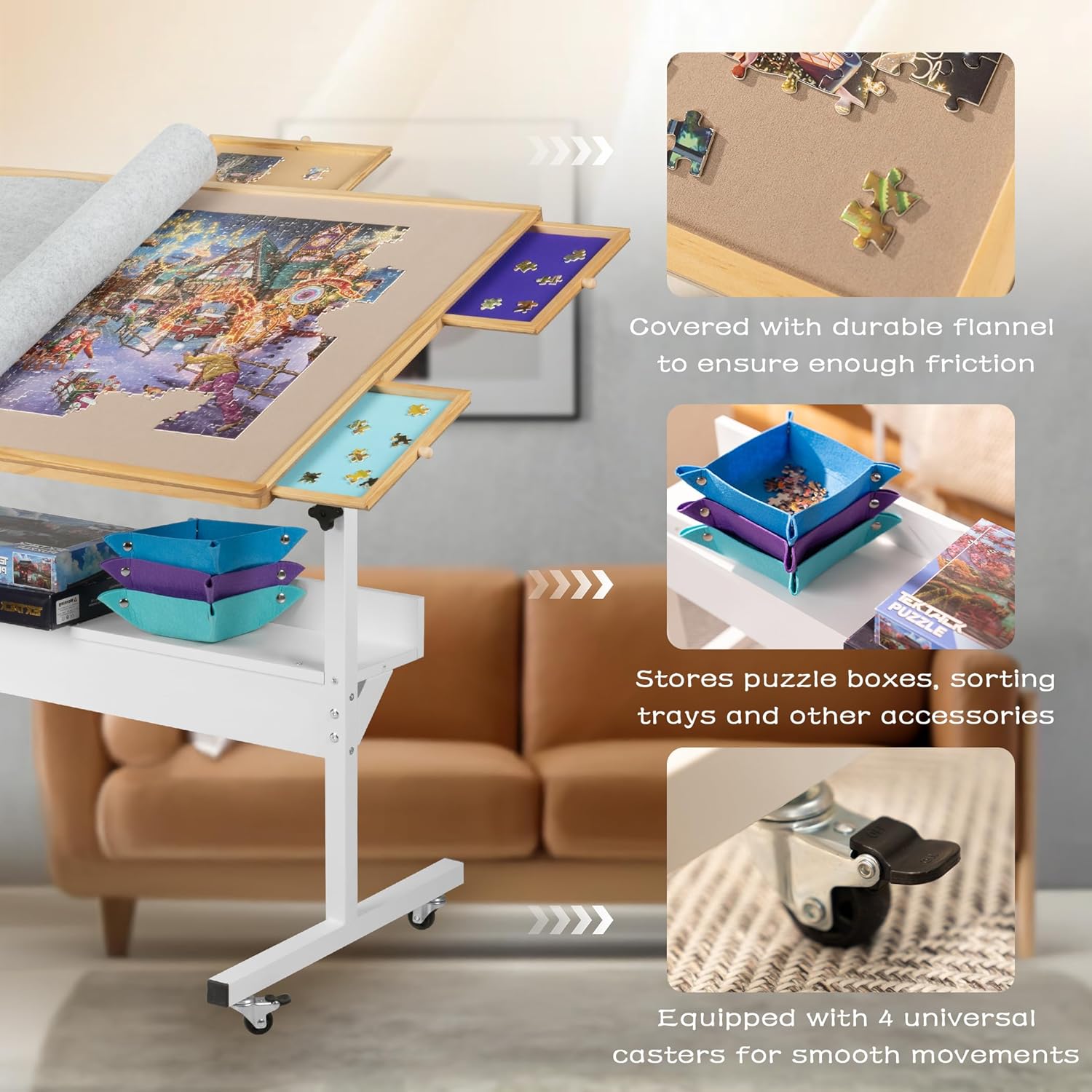 Tektalk Tavolo Puzzle con Luce LED e Ruote - immagine 7