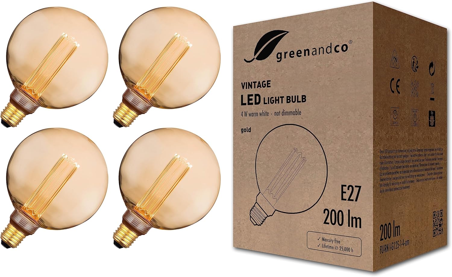 Greenandco 4x Lampadina LED Vintage E27 G125 4W - immagine 1