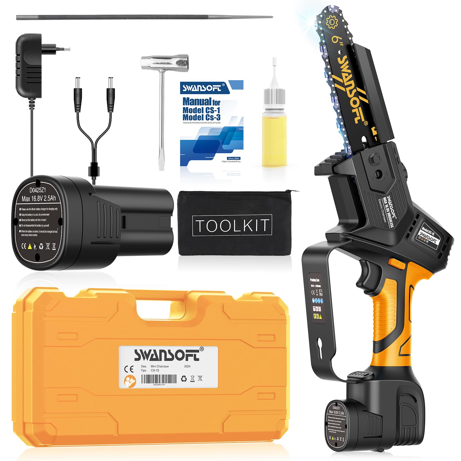 SWANSOFT Mini Motosierra a Batteria Professionale (CS-1S YELLOW)