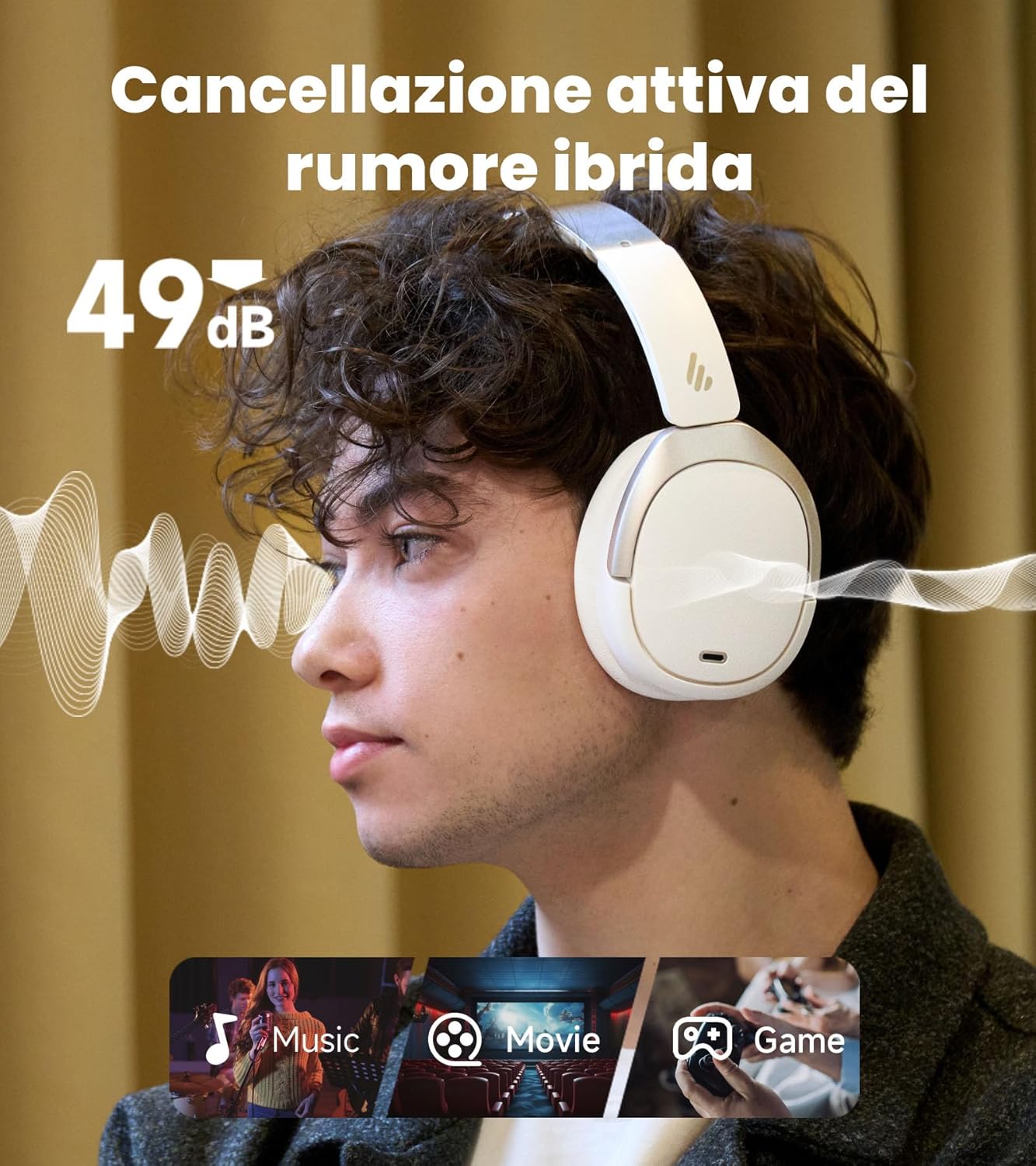 Edifier W80 Cuffie Over-Ear ANC -49 dB, Ivoire - immagine 2