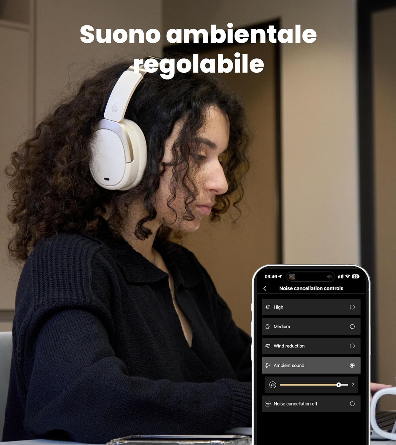 Edifier W80 Cuffie Over-Ear ANC -49 dB, Ivoire - immagine 4